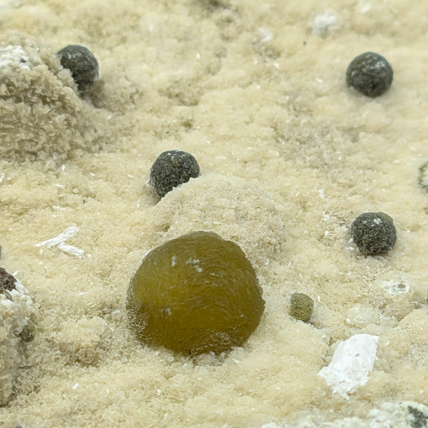 GYROLITE & OKENITE – Green Spheres with Fluffy White Tufts, Pune, India