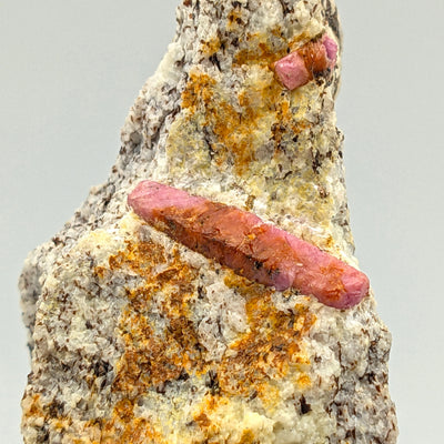 Detail view of ruby crystal cluster showing two terminated crystals on matrix, Gairo, Tanzania