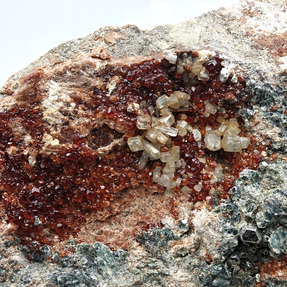 HESSONITE, CLINOCHLORE & DIOPSIDE – Red Alpine Garnet, Bellecombe, Italy