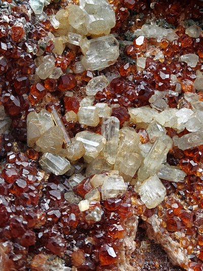 Hessonite garnet and diopside crystal association from Bellecombe, Aosta Valley