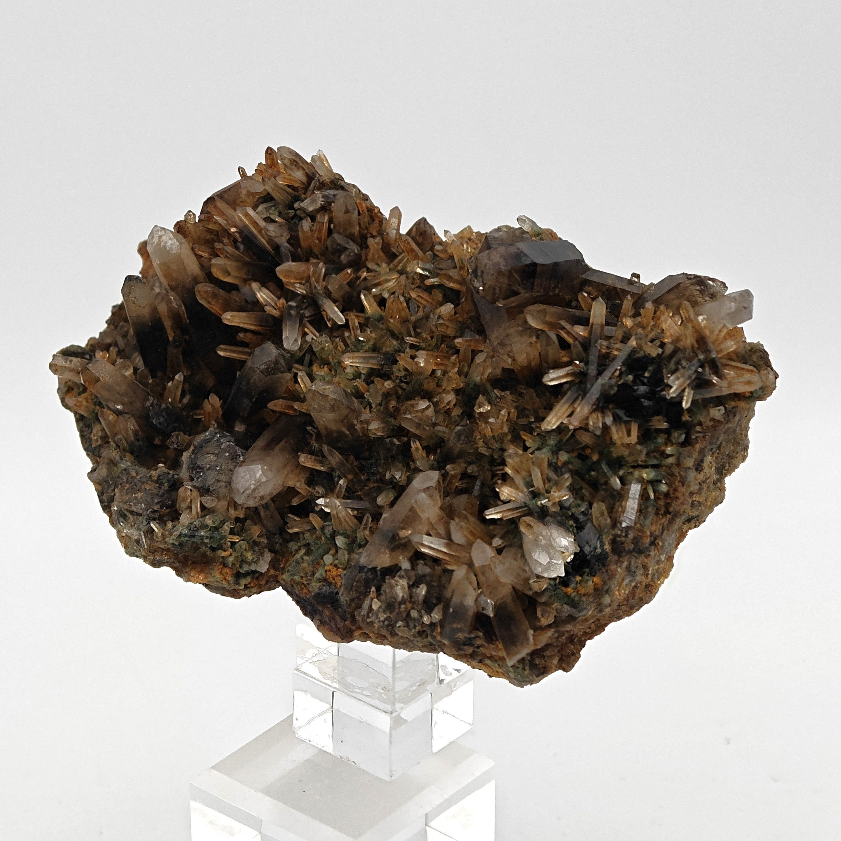 SMOKY QUARTZ – Rare Phantom Cluster with Green Chlorite, Russia
