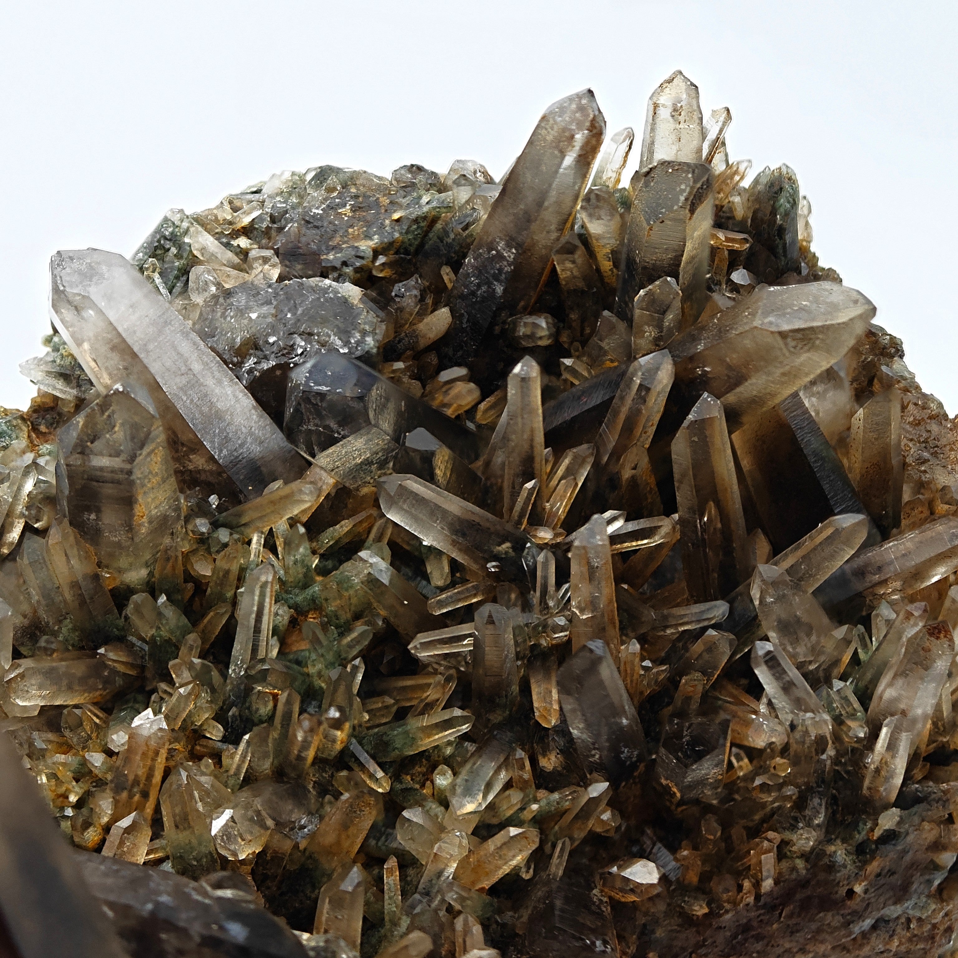 SMOKY QUARTZ – Rare Phantom Cluster with Green Chlorite, Russia