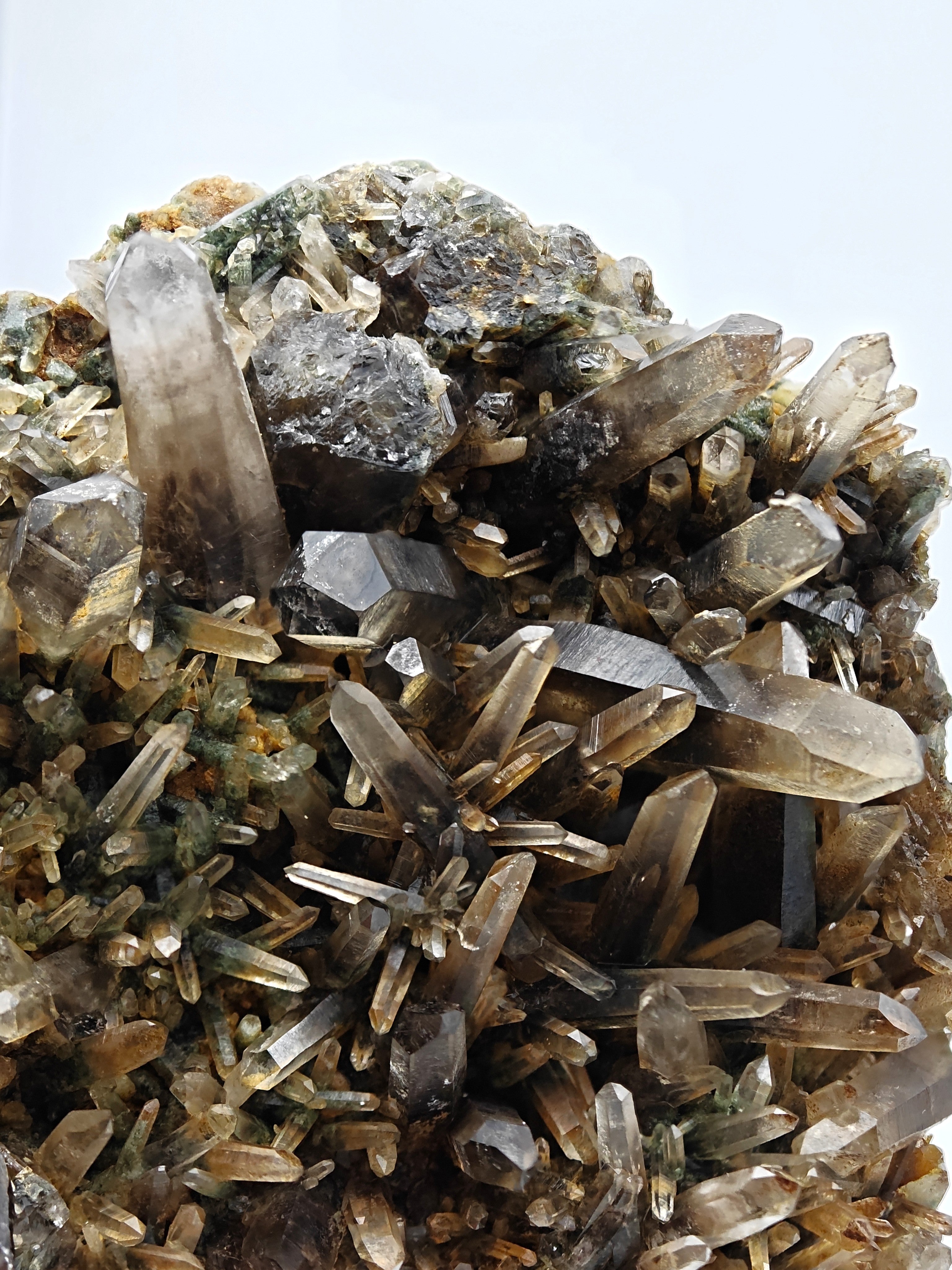 SMOKY QUARTZ – Rare Phantom Cluster with Green Chlorite, Russia