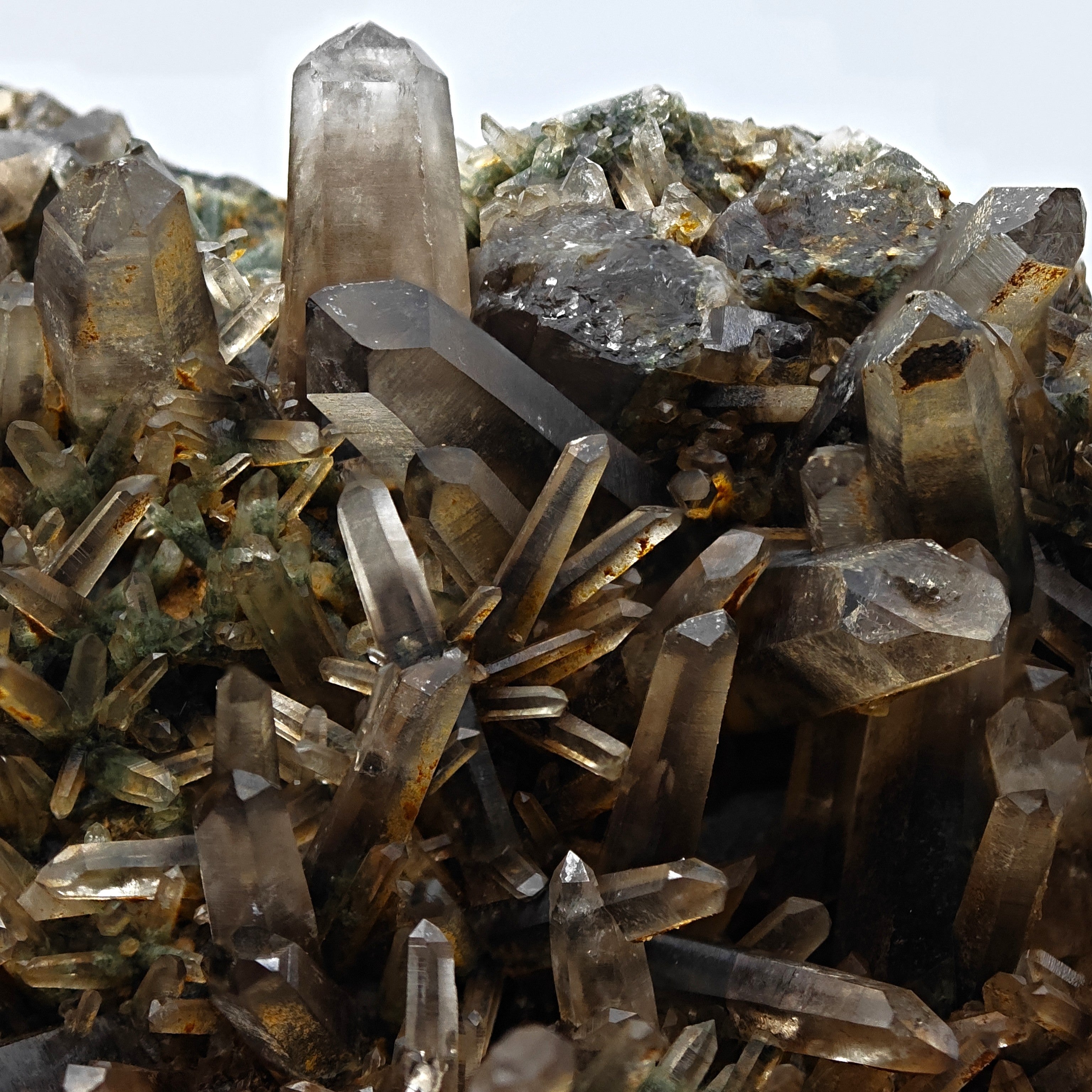 SMOKY QUARTZ – Rare Phantom Cluster with Green Chlorite, Russia