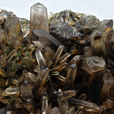 Detail of main smoky quartz phantom crystal within cluster, Berezovo, Russia