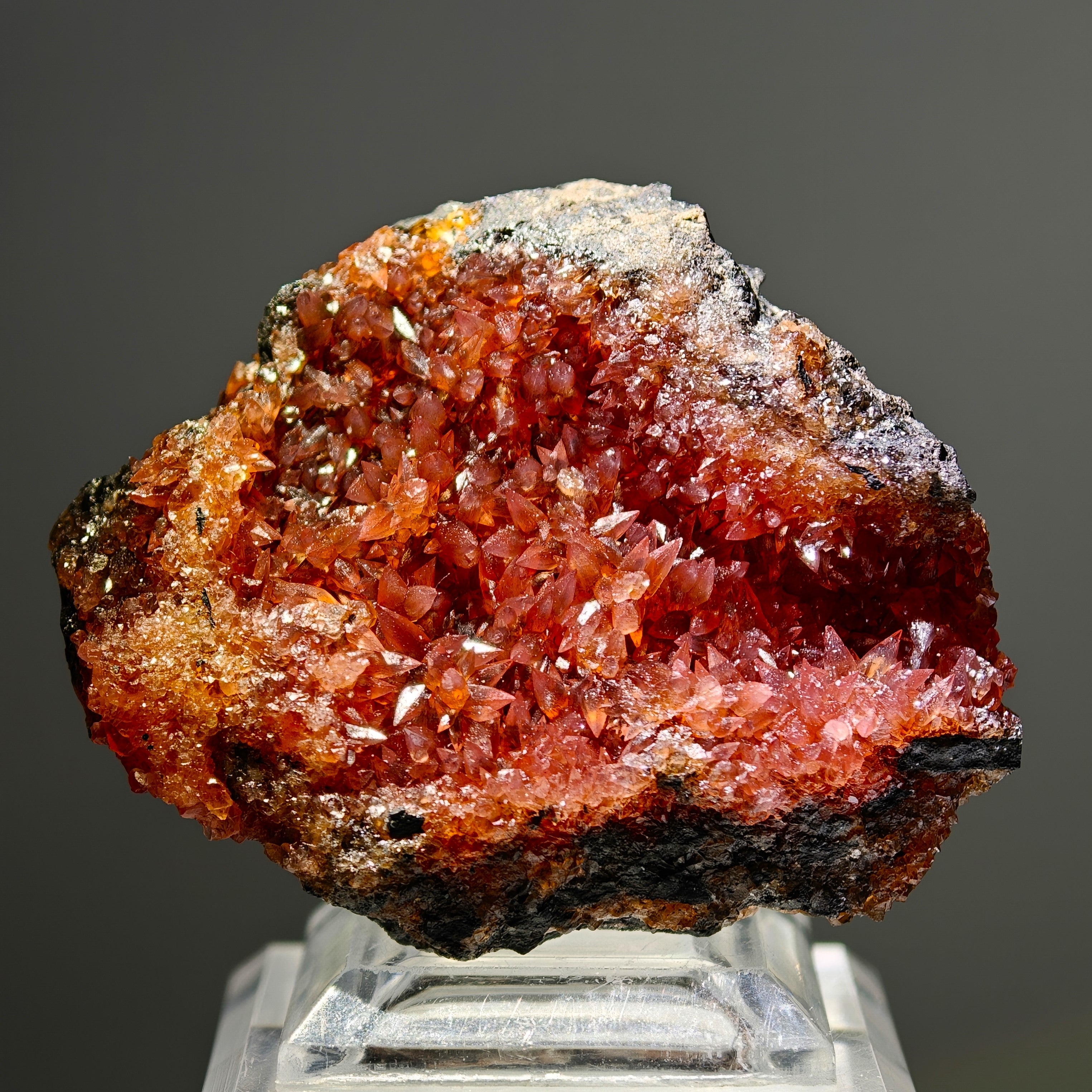 RHODOCHROSITE – Deep Red Scalenohedral Crystal Geode, Moanda Mine, Gabon