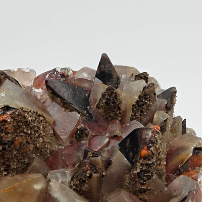 Side close-up of black calcite scalenohedron tips with druzy coating, Santa Eulalia, Mexico