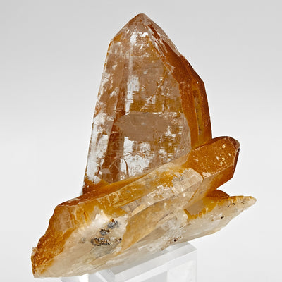 Quartz crystal cluster with limonite coating and secondary crystal growths, Disentis