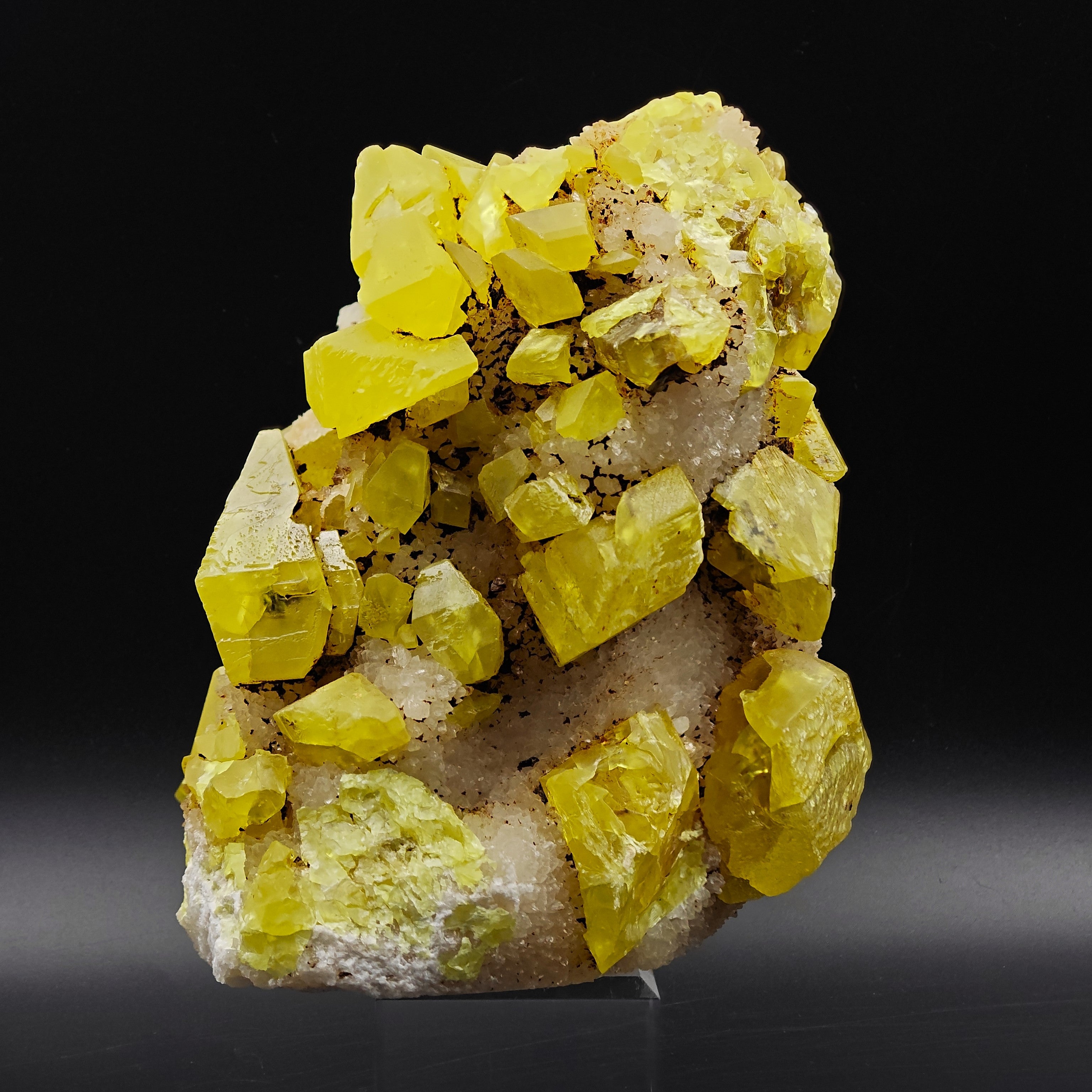 SULFUR & ARAGONITE – Triple-Habit 40mm Crystals, Cozzo Disi, Sicily, Italy