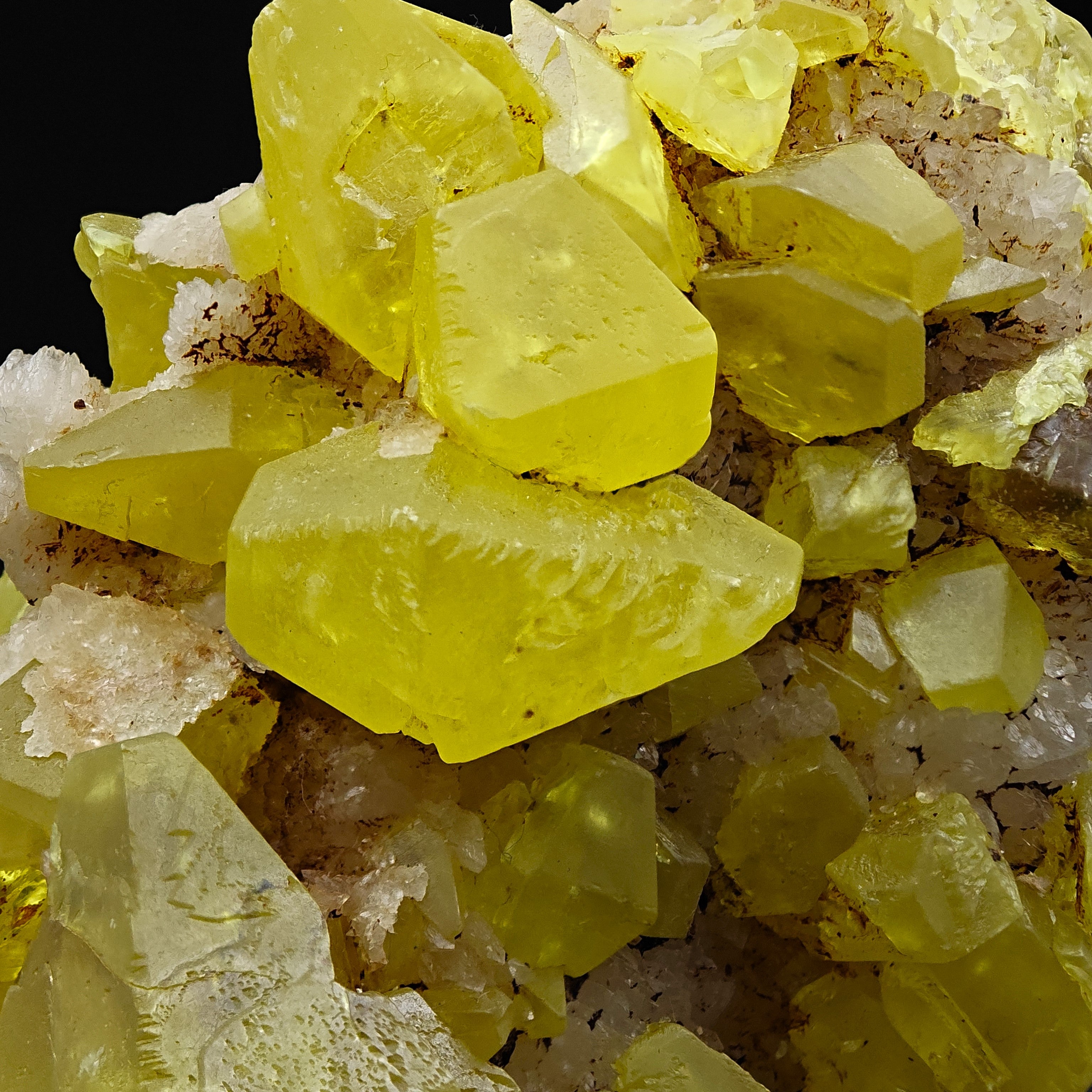 SULFUR & ARAGONITE – Triple-Habit 40mm Crystals, Cozzo Disi, Sicily, Italy