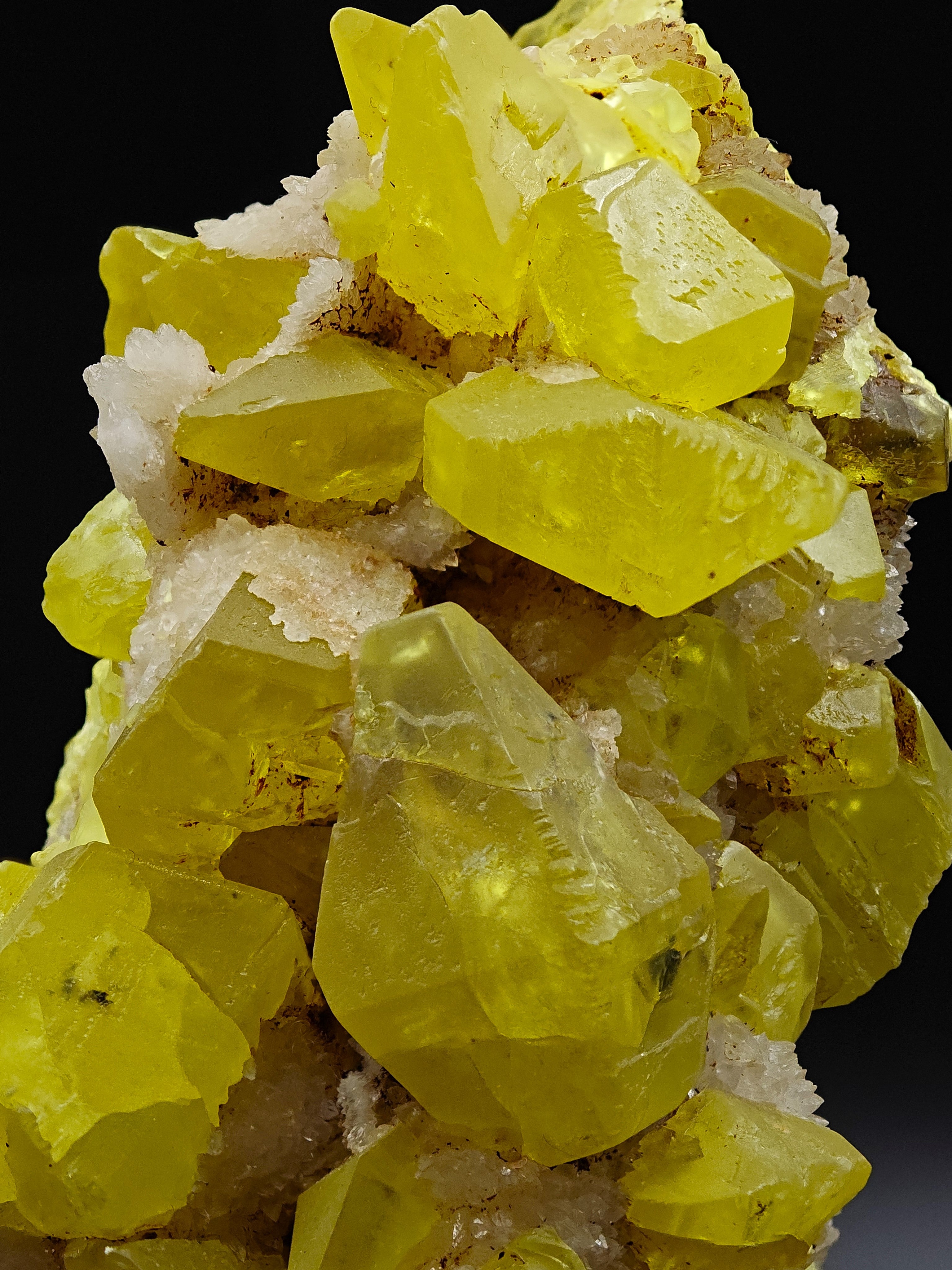 SULFUR & ARAGONITE – Triple-Habit 40mm Crystals, Cozzo Disi, Sicily, Italy