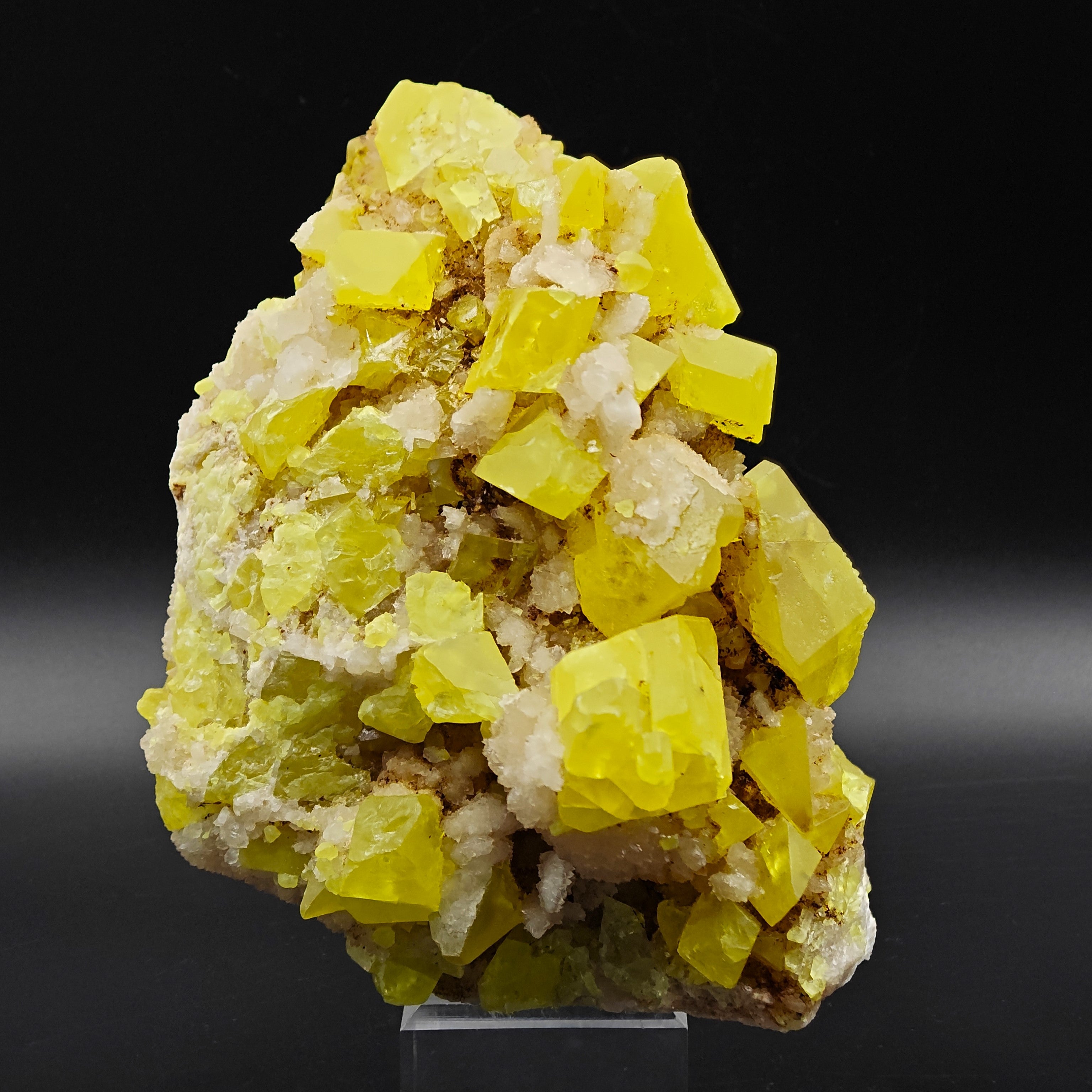 SULFUR & ARAGONITE – Triple-Habit 40mm Crystals, Cozzo Disi, Sicily, Italy