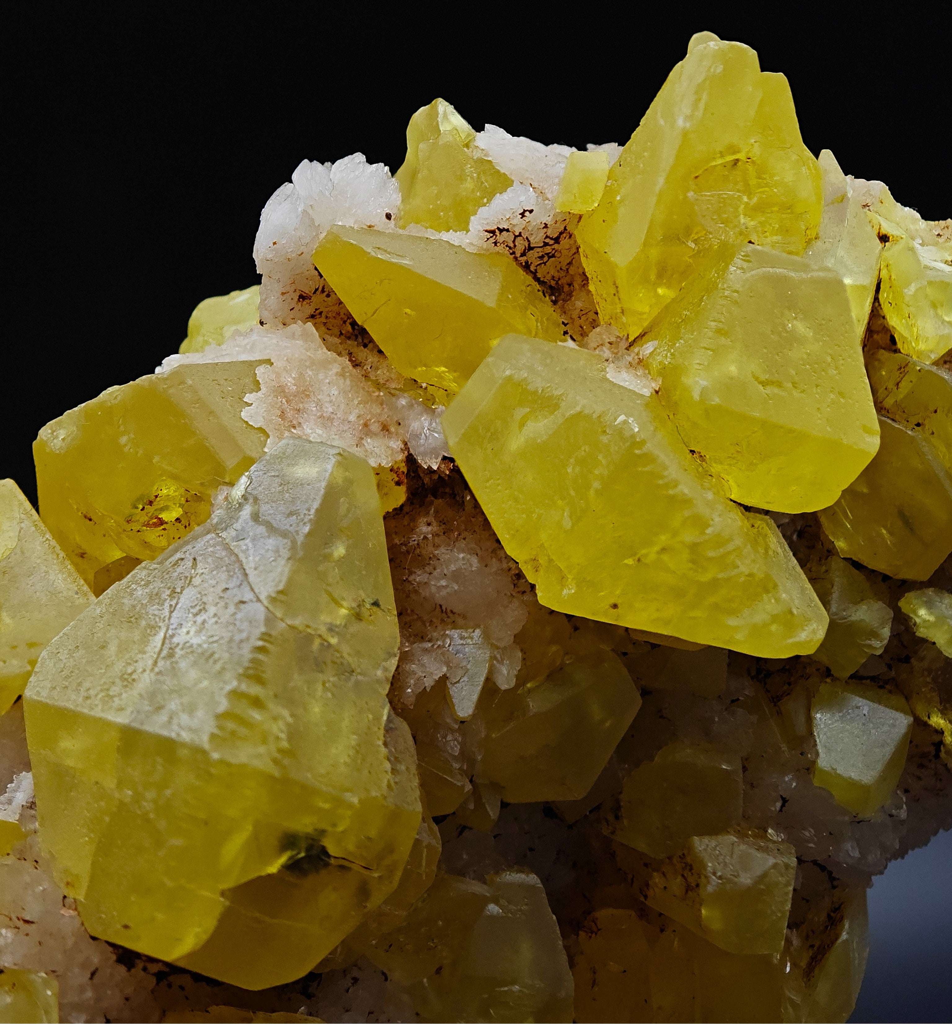 SULFUR & ARAGONITE – Triple-Habit 40mm Crystals, Cozzo Disi, Sicily, Italy