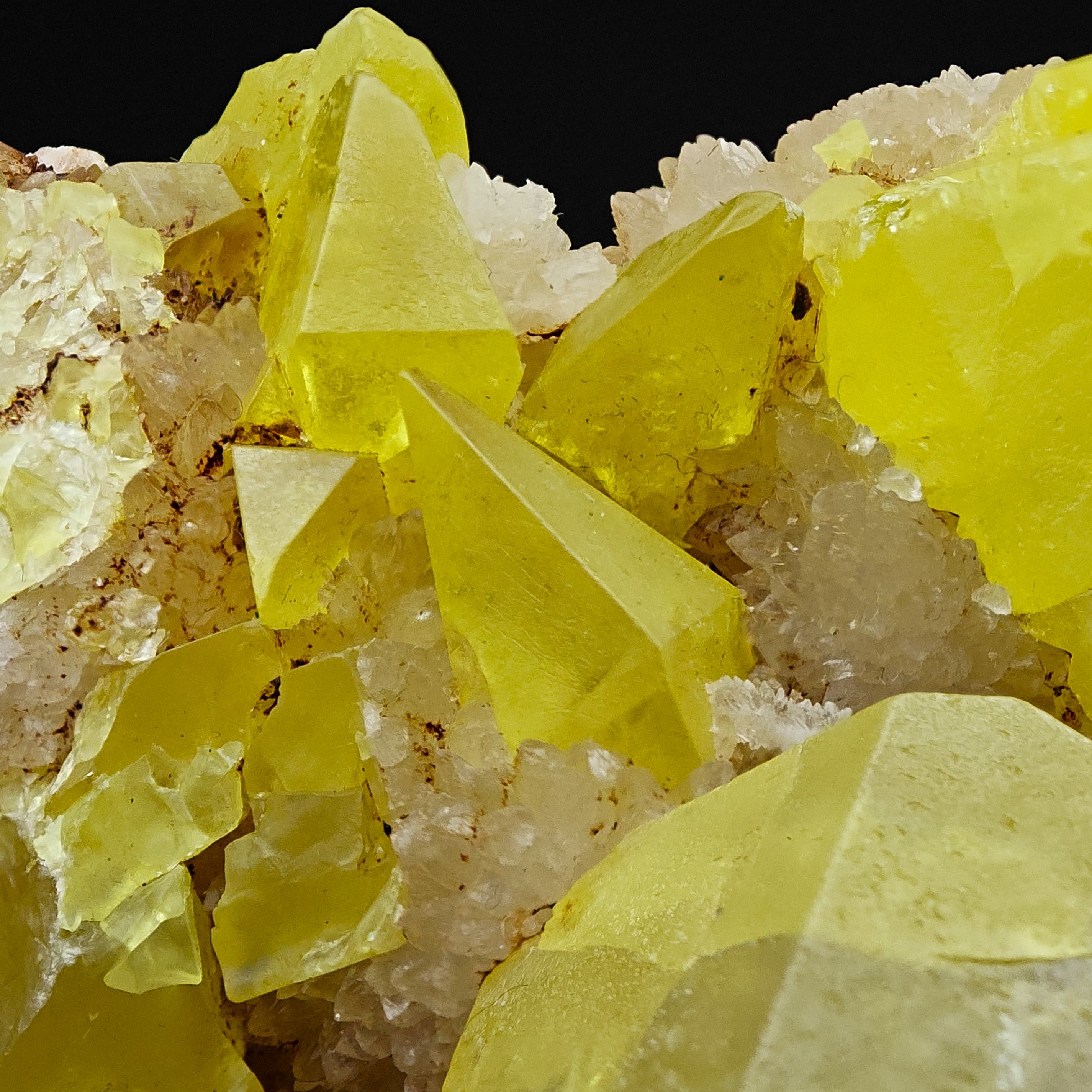 SULFUR & ARAGONITE – Triple-Habit 40mm Crystals, Cozzo Disi, Sicily, Italy