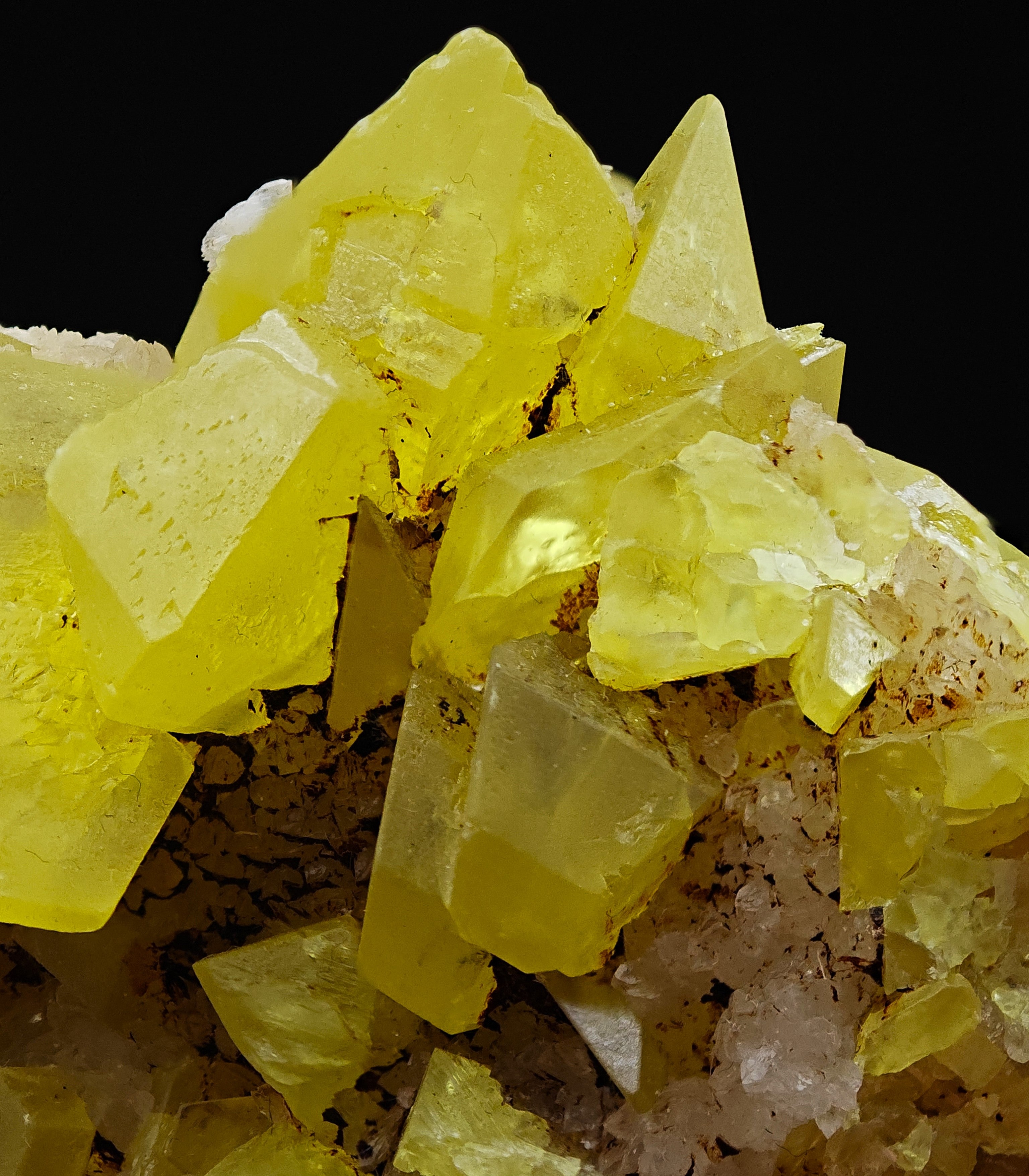 SULFUR & ARAGONITE – Triple-Habit 40mm Crystals, Cozzo Disi, Sicily, Italy