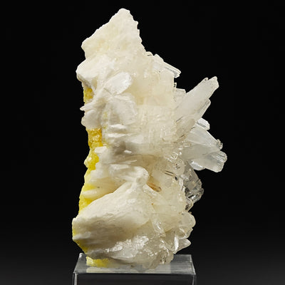 Celestine crystals on yellow sulfur matrix showing double crystallization, Sicily