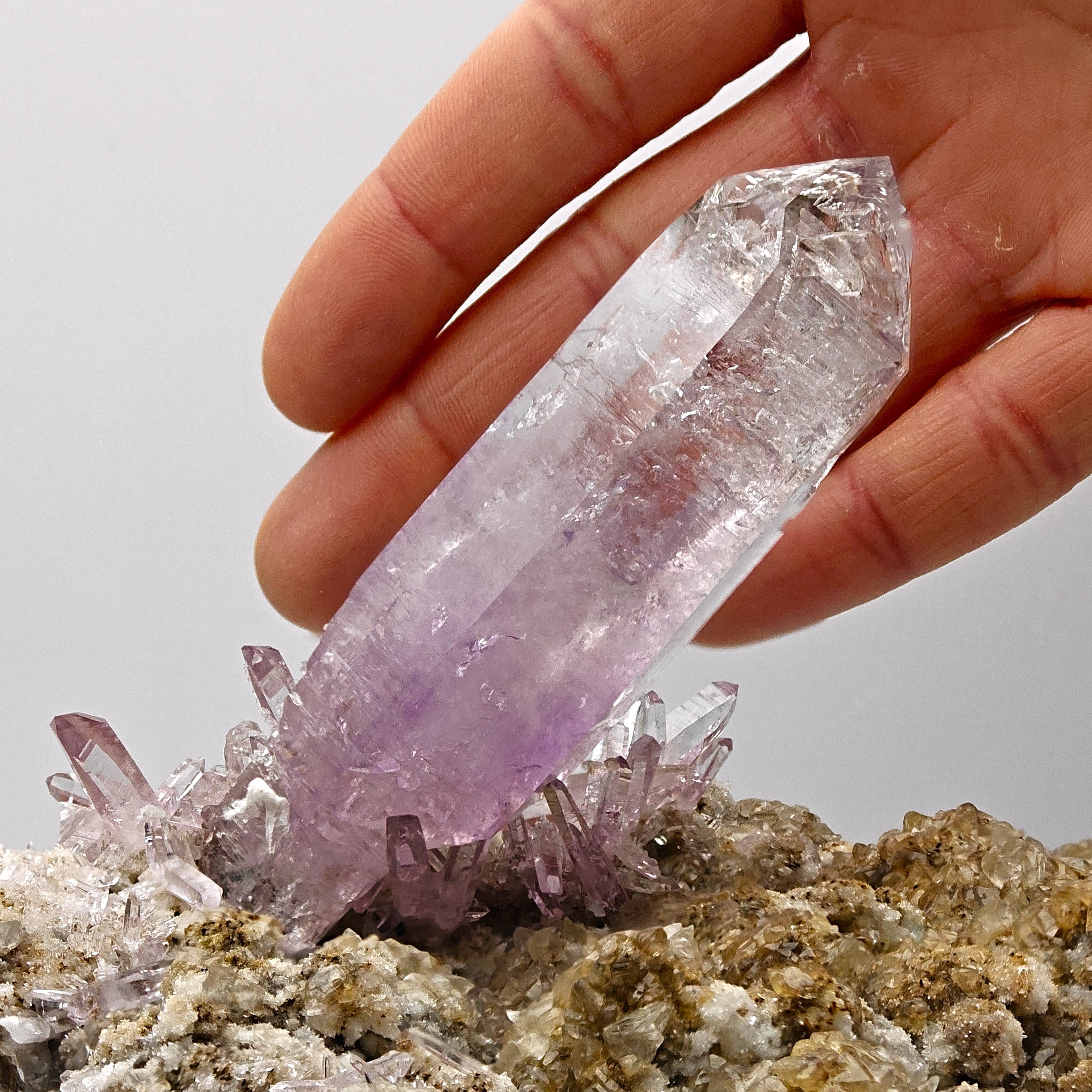 AMETHYST – Giant 8cm Scepter & Skeletal Crystal with Epidote, Veracruz, Mexico