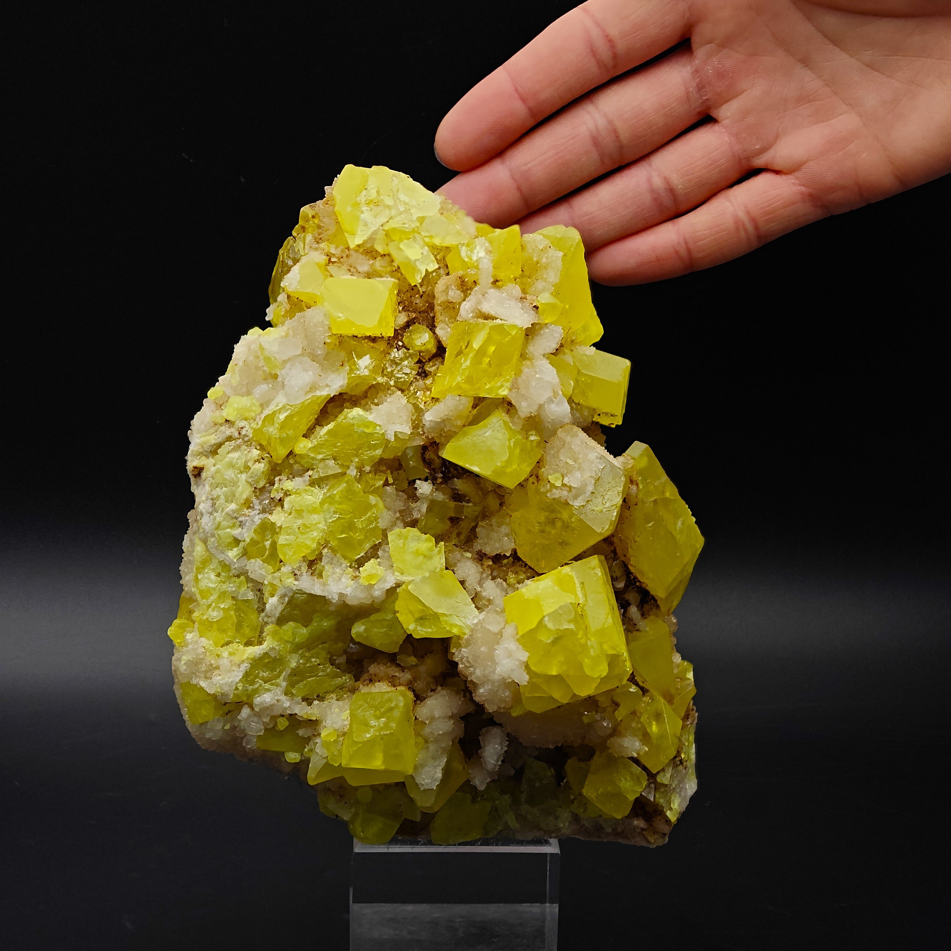 SULFUR & ARAGONITE – Triple-Habit 40mm Crystals, Cozzo Disi, Sicily, Italy