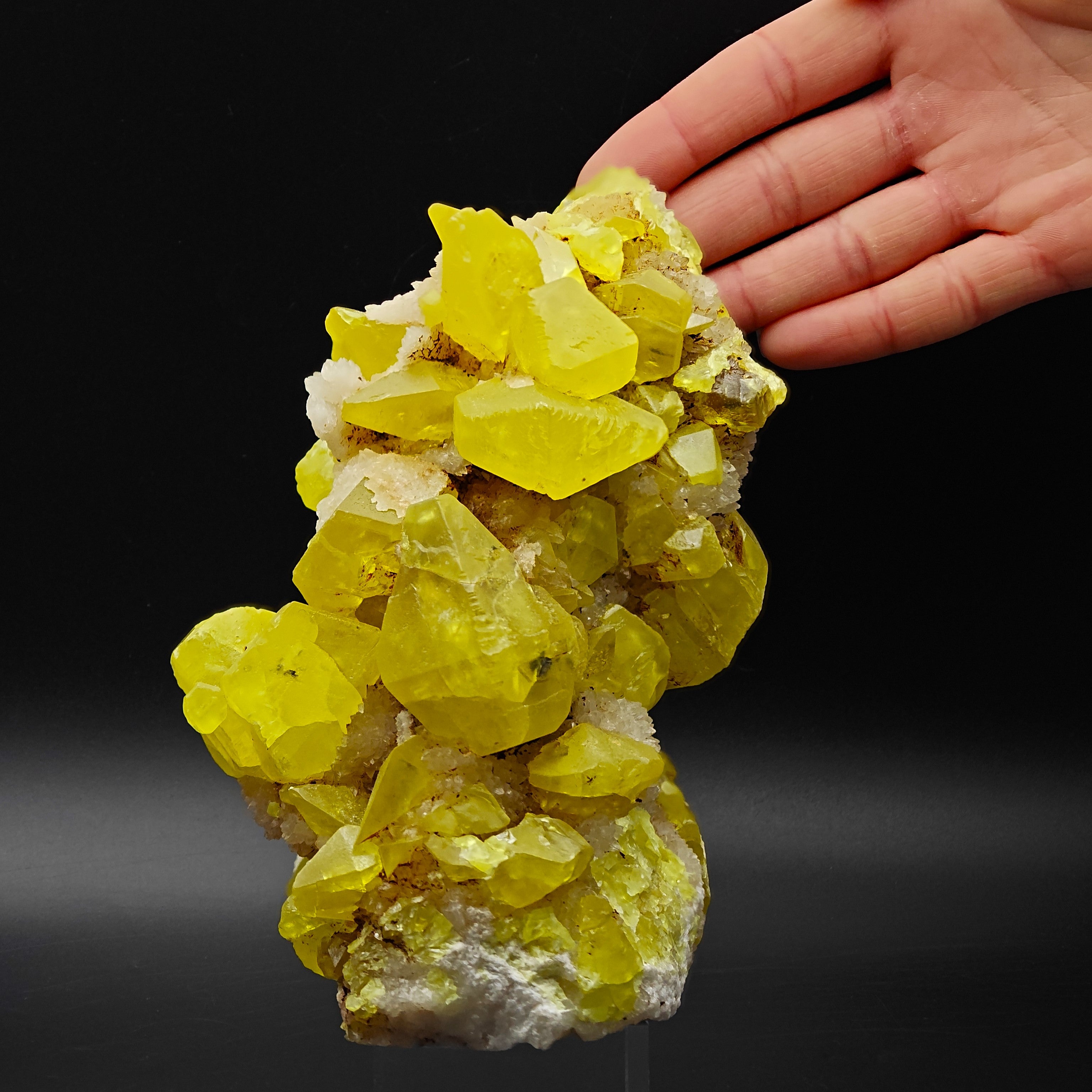 SULFUR & ARAGONITE – Triple-Habit 40mm Crystals, Cozzo Disi, Sicily, Italy
