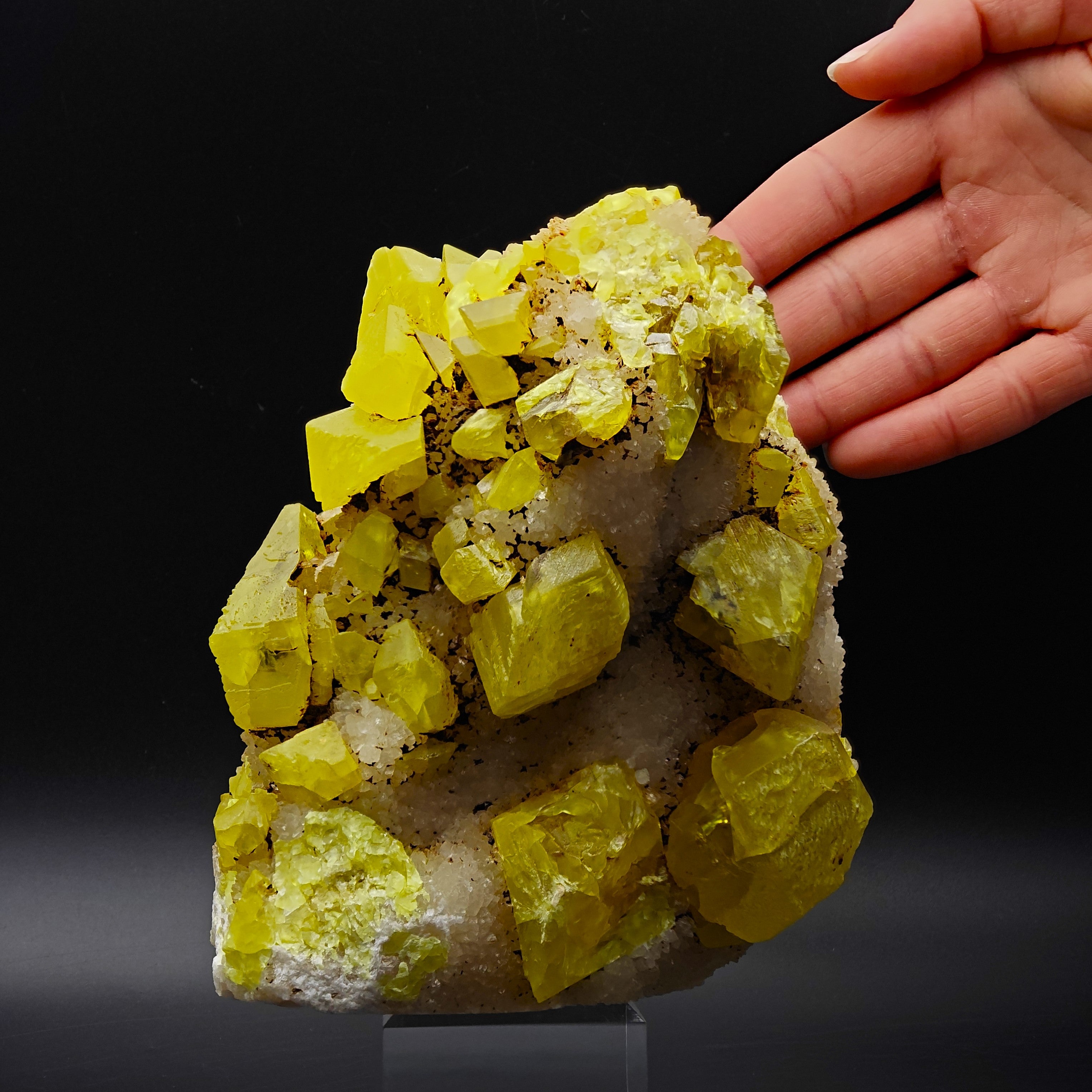 SULFUR & ARAGONITE – Triple-Habit 40mm Crystals, Cozzo Disi, Sicily, Italy