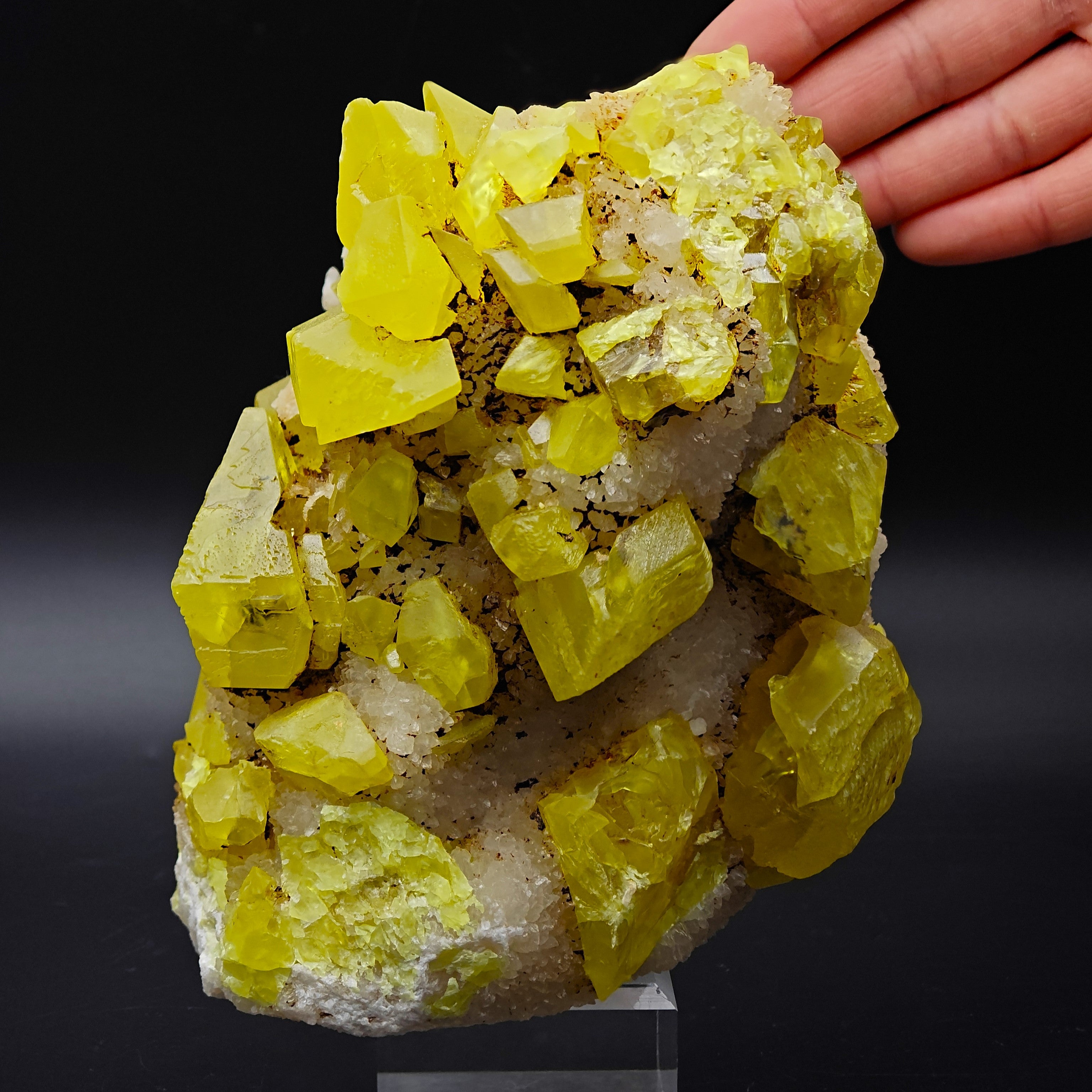 SULFUR & ARAGONITE – Triple-Habit 40mm Crystals, Cozzo Disi, Sicily, Italy