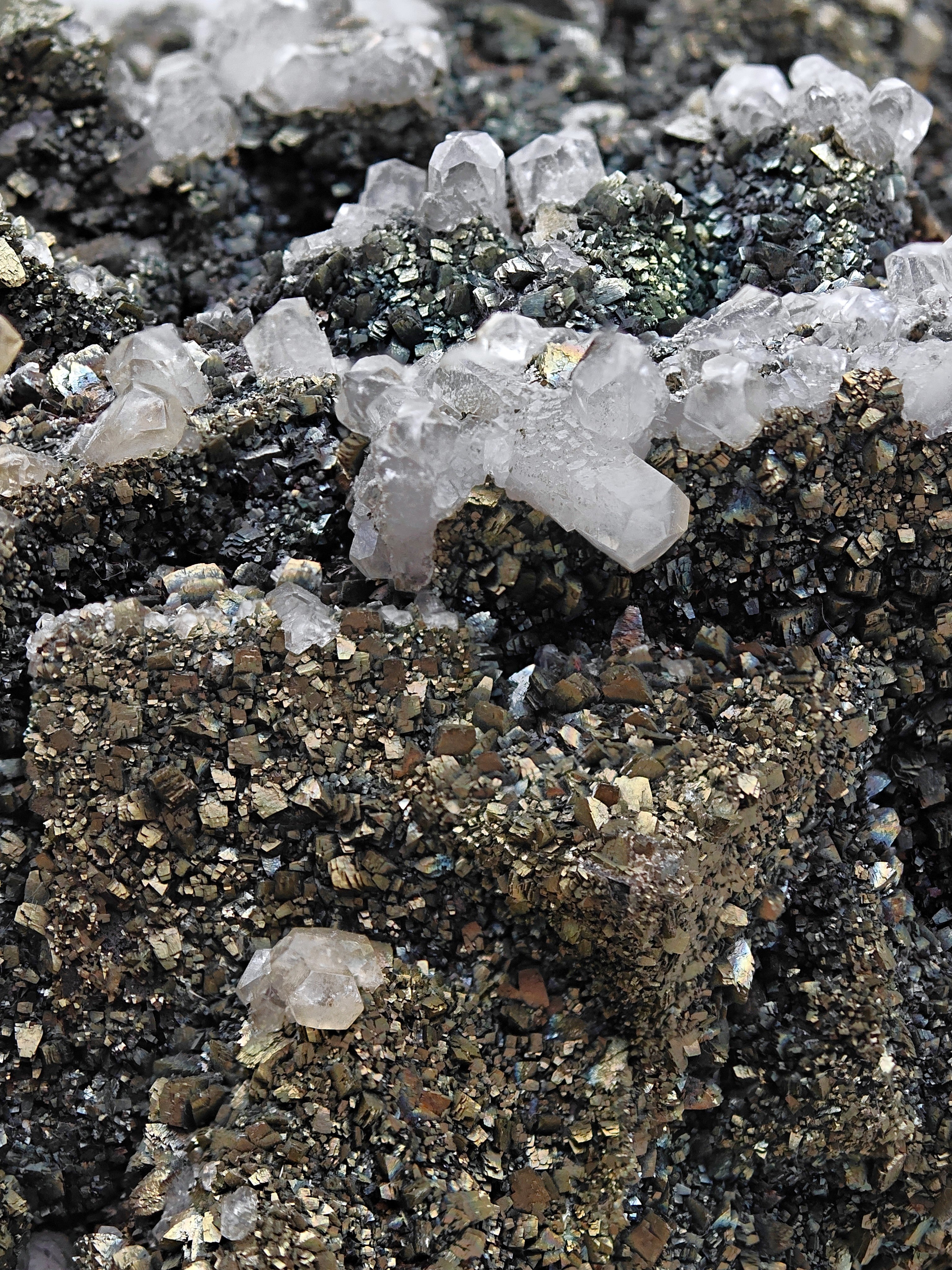 MARCASITE & FLUORITE – Golden Crystals on Cubes, Silius, Sardinia, Italy