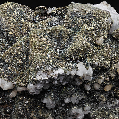 Detail of Marcasite crust with Calcite crystals, Silius mine, Italy
