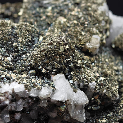 Close-up of Fluorite crystals among Marcasite and Calcite, Silius
