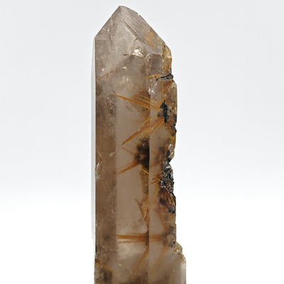 Side view of smoky quartz crystal with rutile star inclusions, Bahia, Brazil