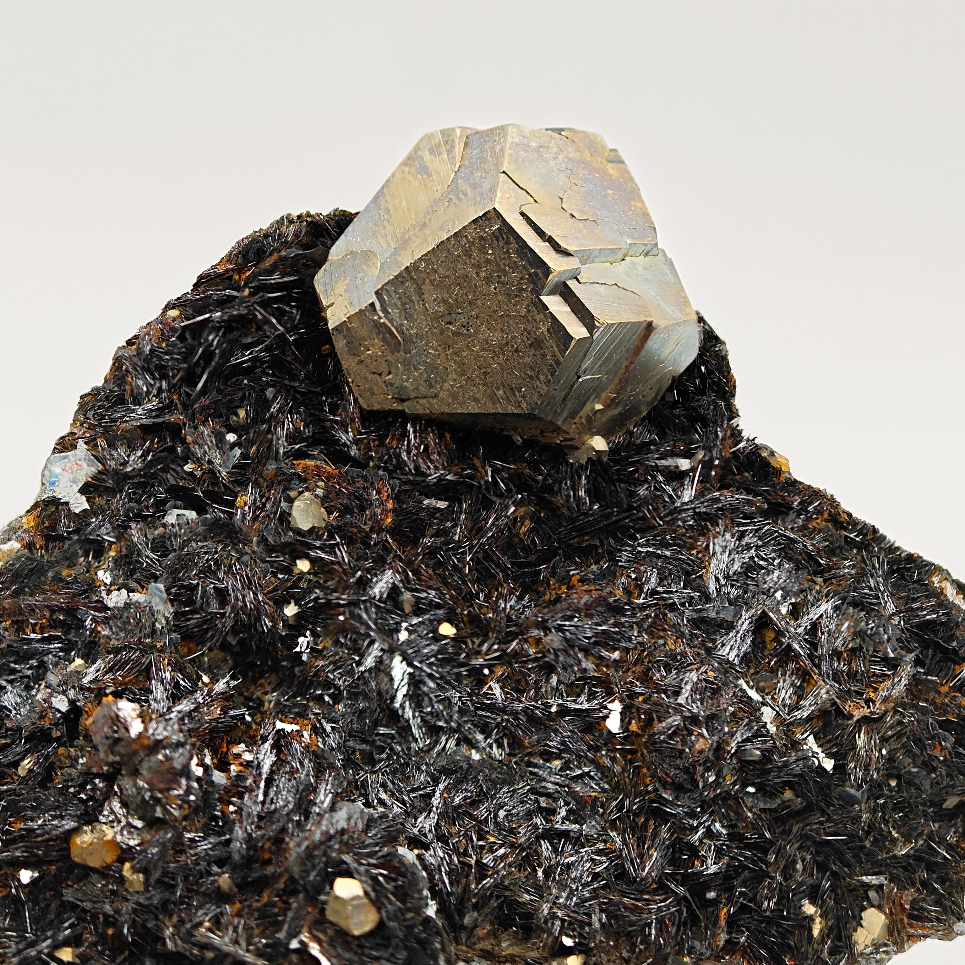 PYRITE & HEMATITE – Lustrous Crystal with Hematite, Rio Mine, Elba, Italy