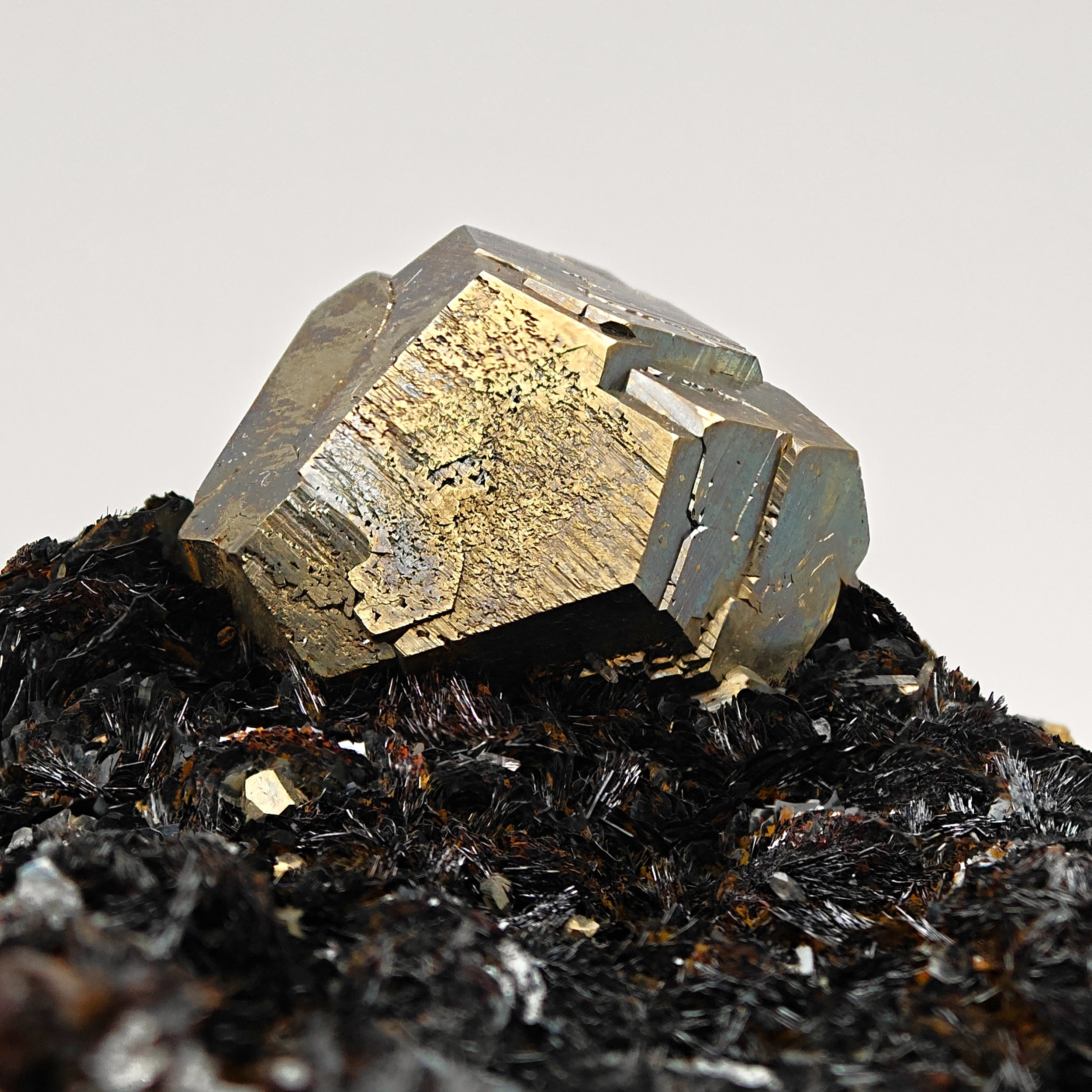 PYRITE & HEMATITE – Lustrous Crystal with Hematite, Rio Mine, Elba, Italy