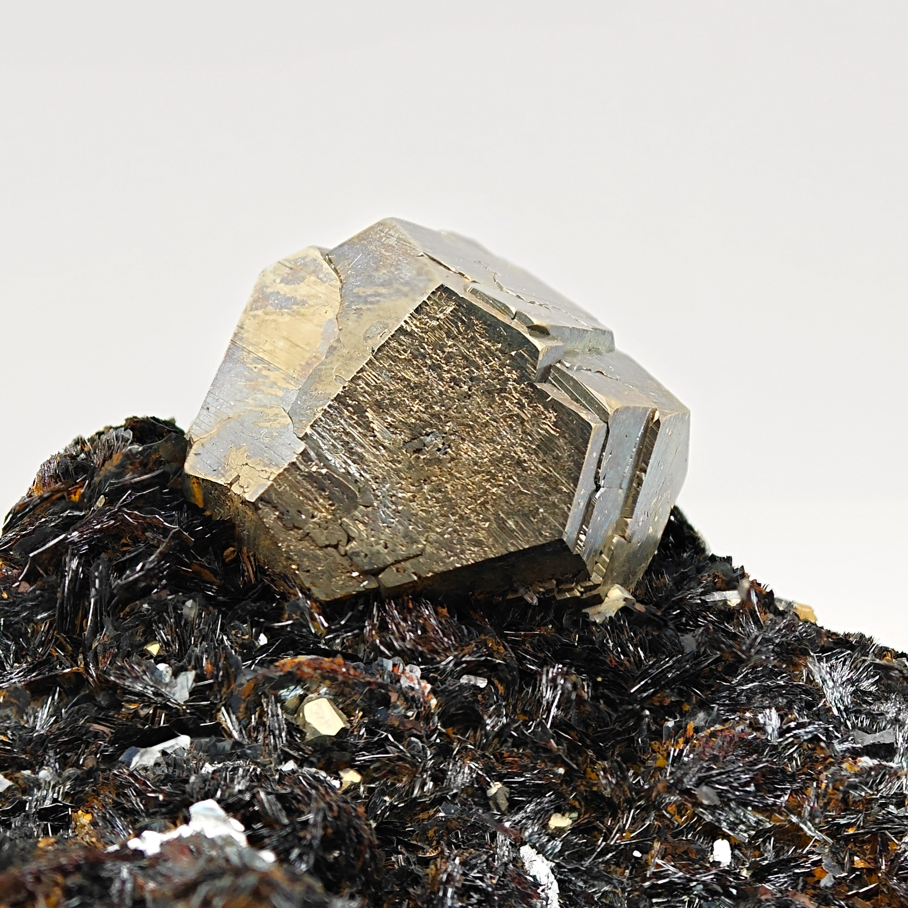 PYRITE & HEMATITE – Lustrous Crystal with Hematite, Rio Mine, Elba, Italy