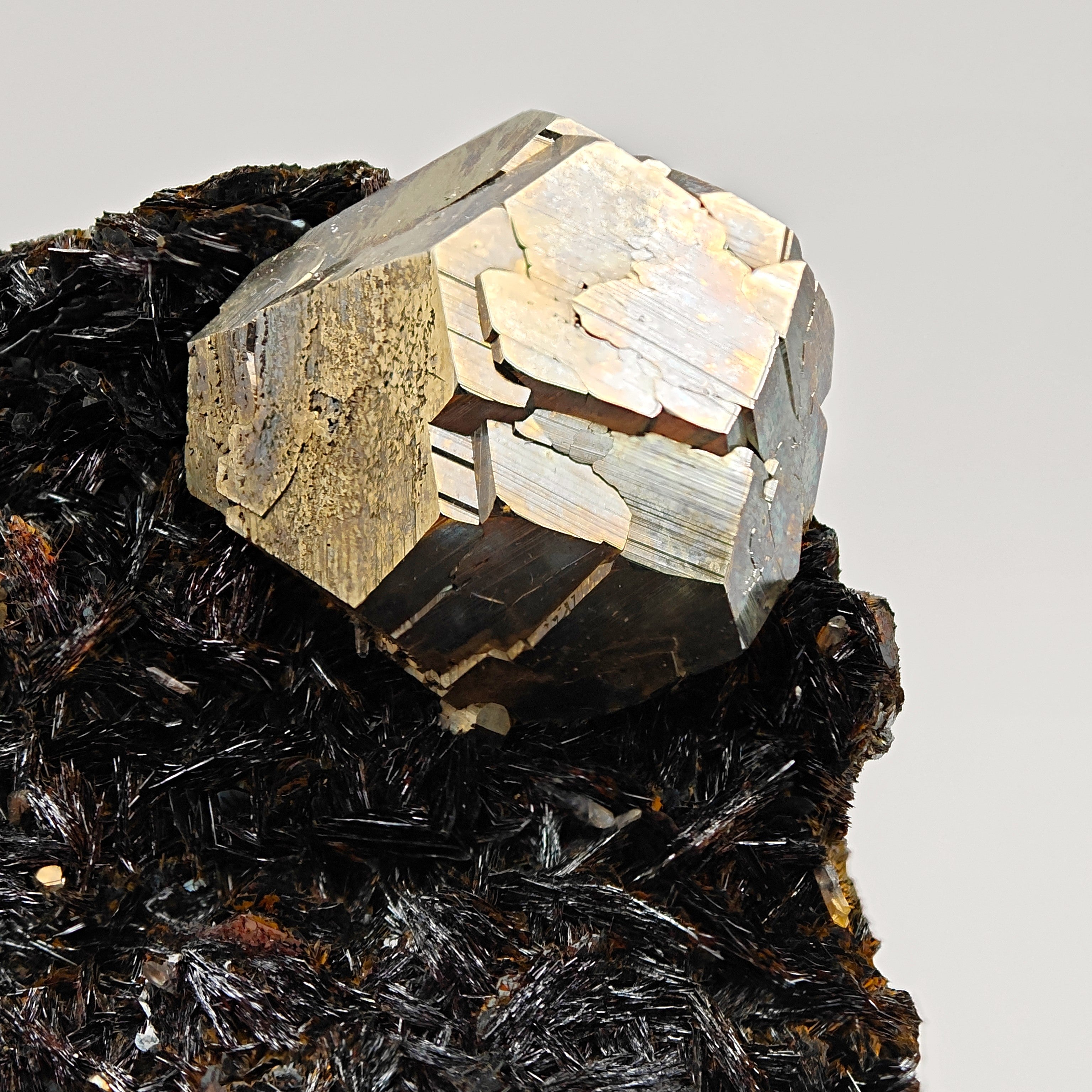 PYRITE & HEMATITE – Lustrous Crystal with Hematite, Rio Mine, Elba, Italy