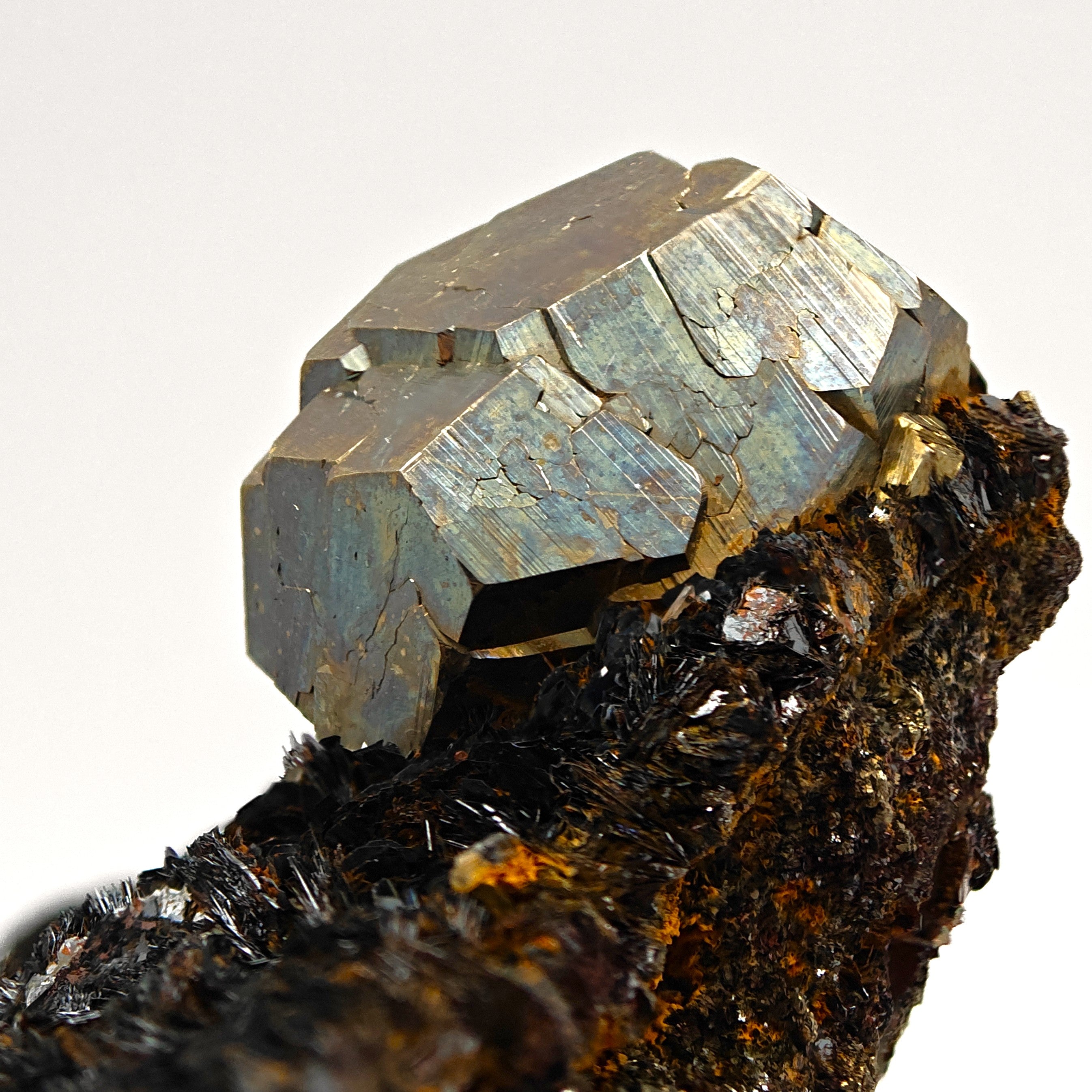 PYRITE & HEMATITE – Lustrous Crystal with Hematite, Rio Mine, Elba, Italy