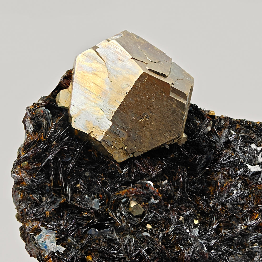 PYRITE & HEMATITE – Lustrous Crystal with Hematite, Rio Mine, Elba, Italy
