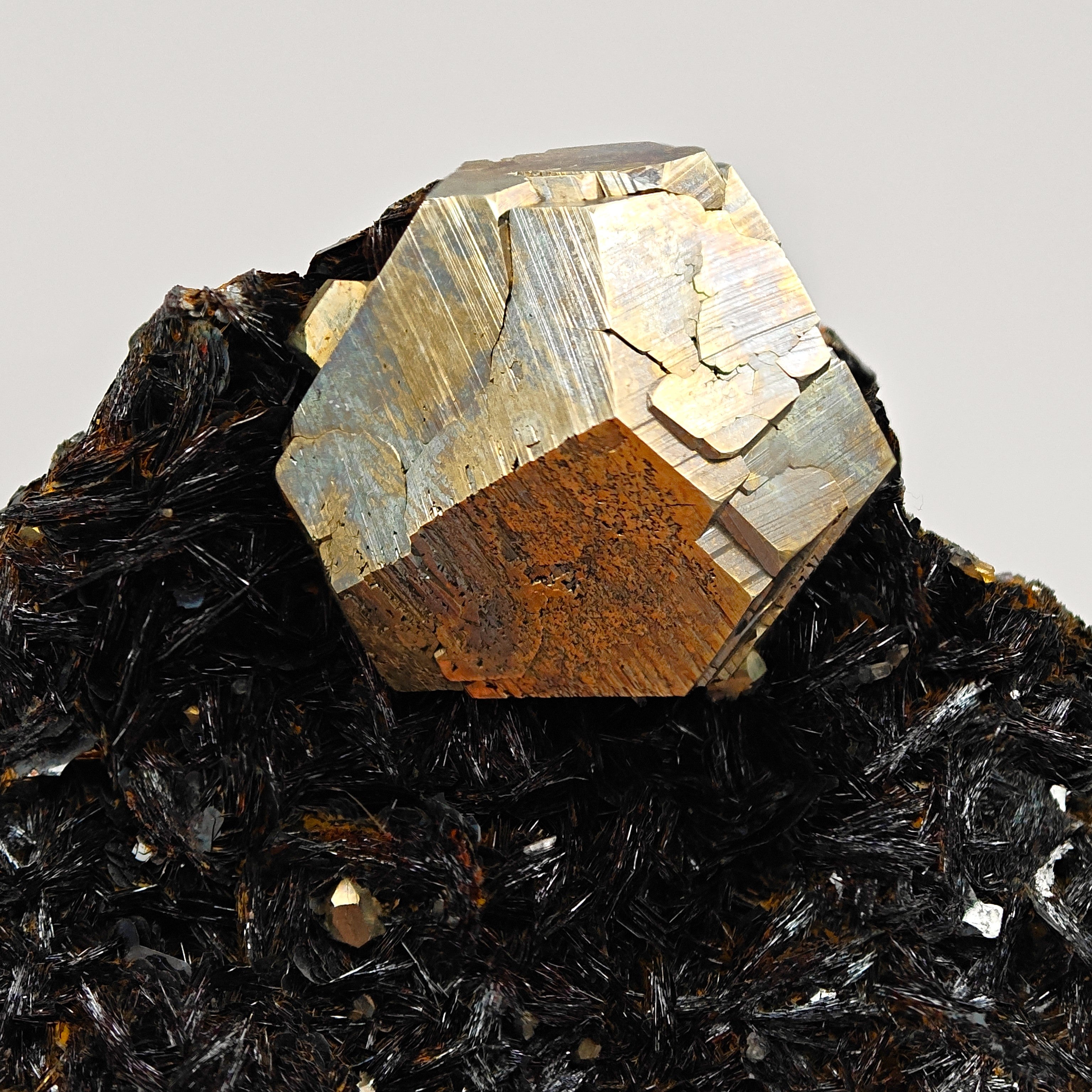 PYRITE & HEMATITE – Lustrous Crystal with Hematite, Rio Mine, Elba, Italy