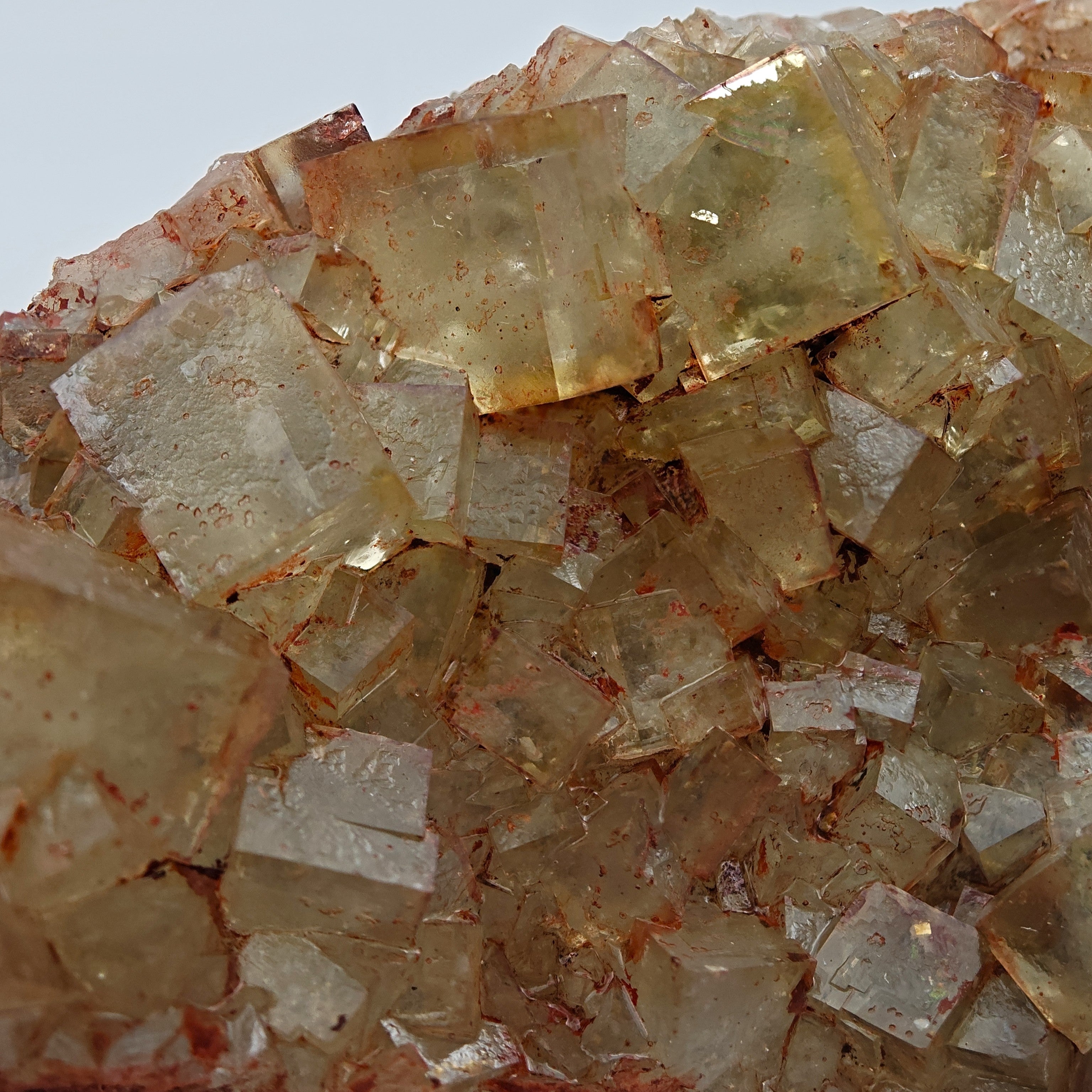 FLUORITE Cluster – Yellow-Green Cubic Crystals with Red Inclusions, Morocco