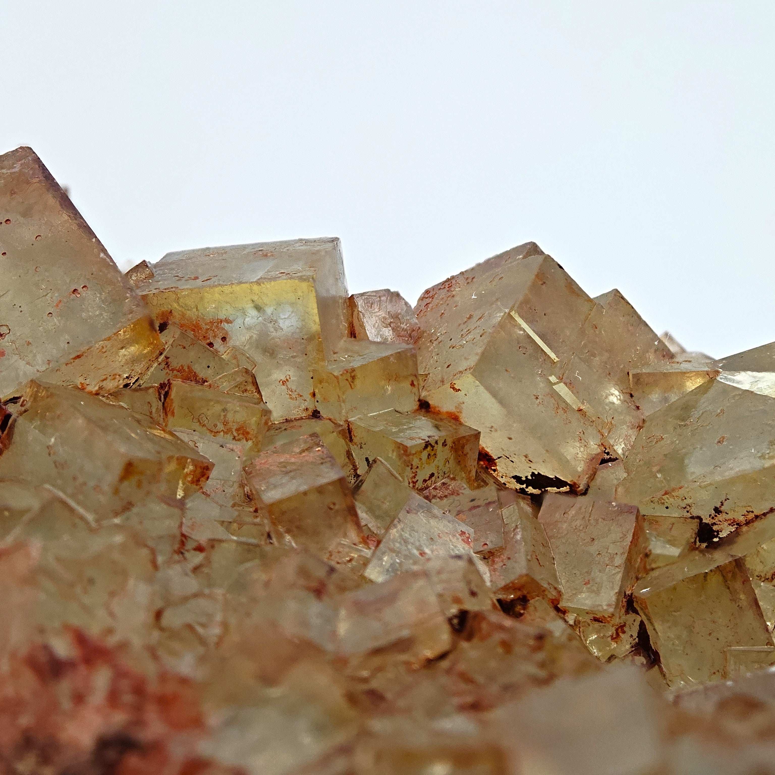 FLUORITE Cluster – Yellow-Green Cubic Crystals with Red Inclusions, Morocco