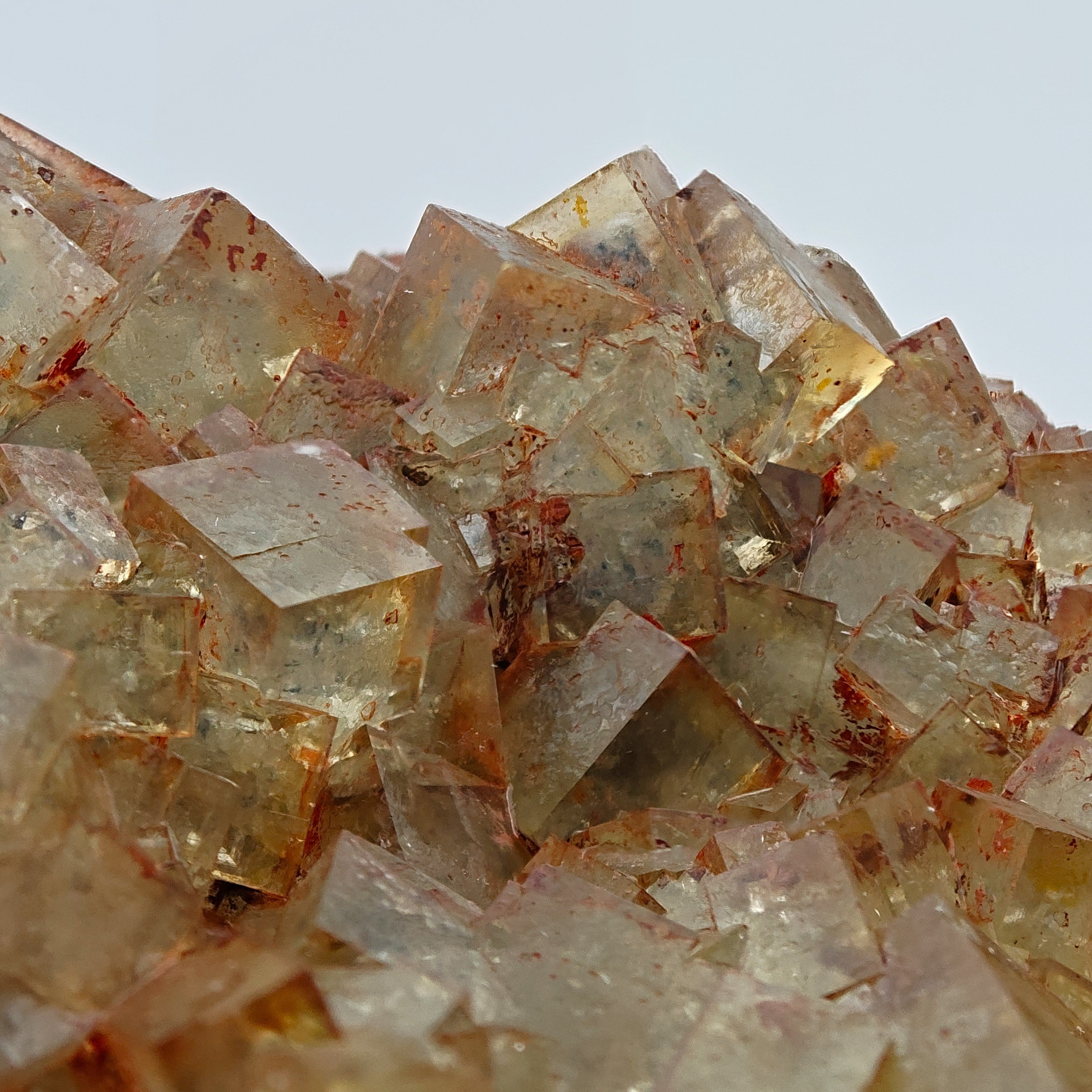 FLUORITE Cluster – Yellow-Green Cubic Crystals with Red Inclusions, Morocco
