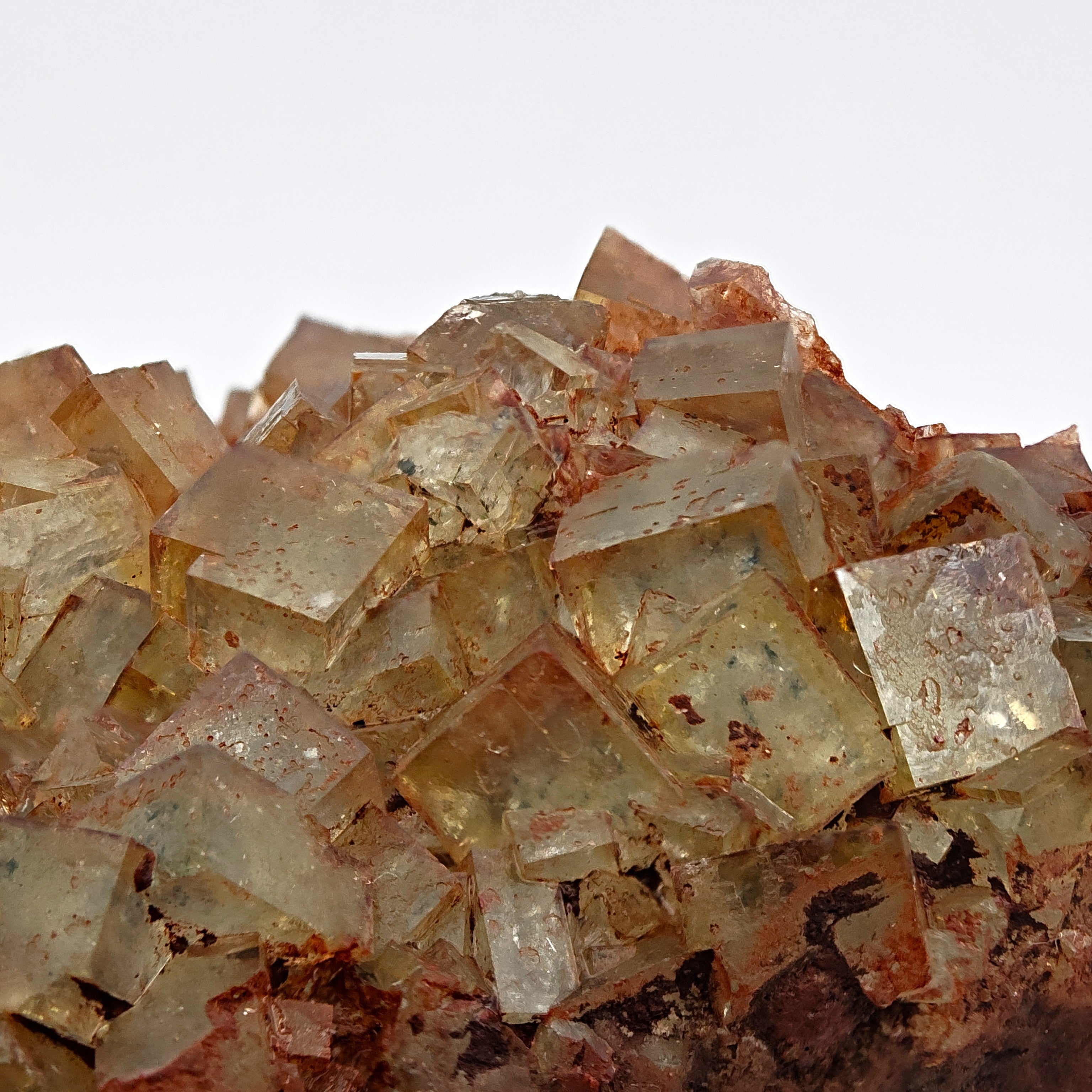 FLUORITE Cluster – Yellow-Green Cubic Crystals with Red Inclusions, Morocco