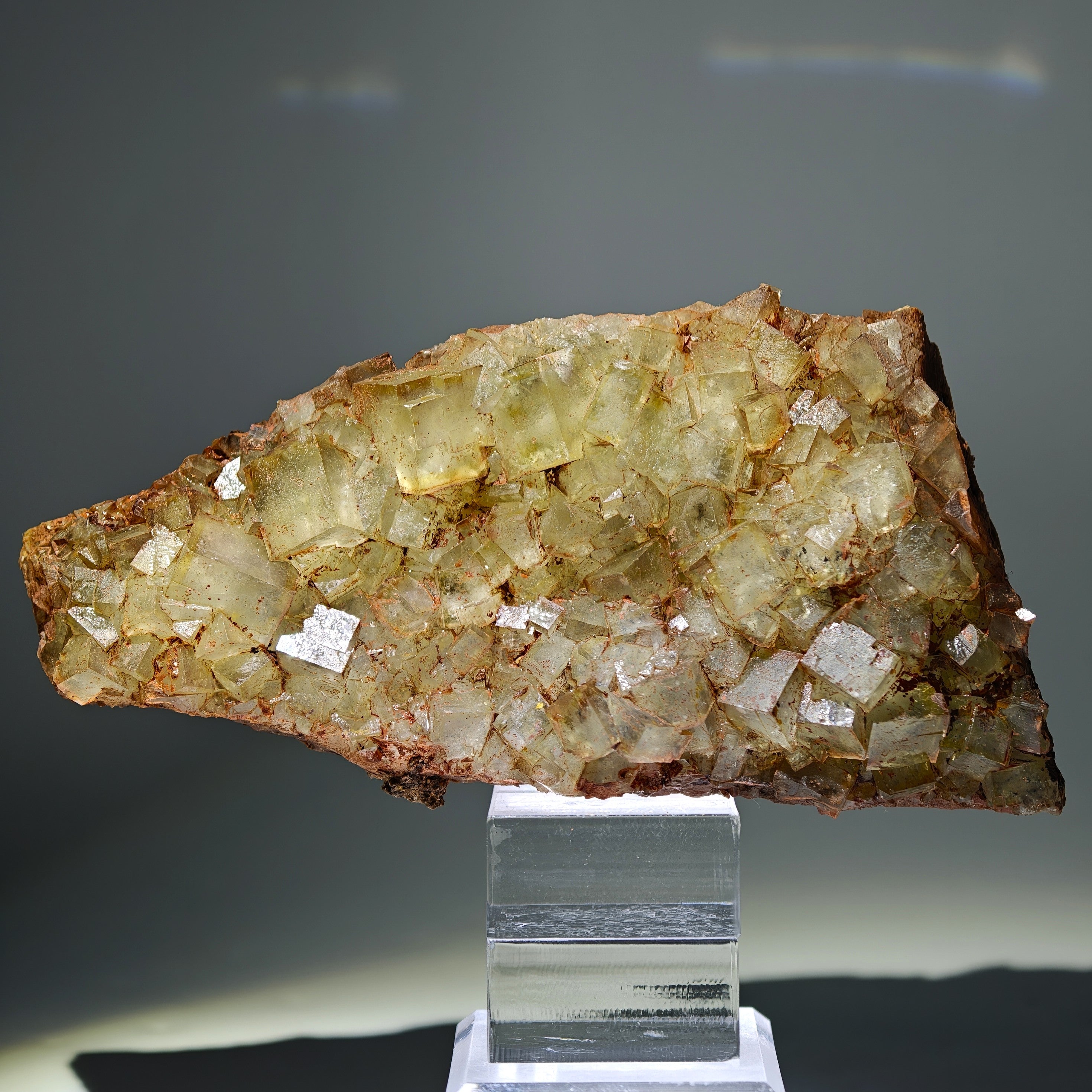 FLUORITE Cluster – Yellow-Green Cubic Crystals with Red Inclusions, Morocco