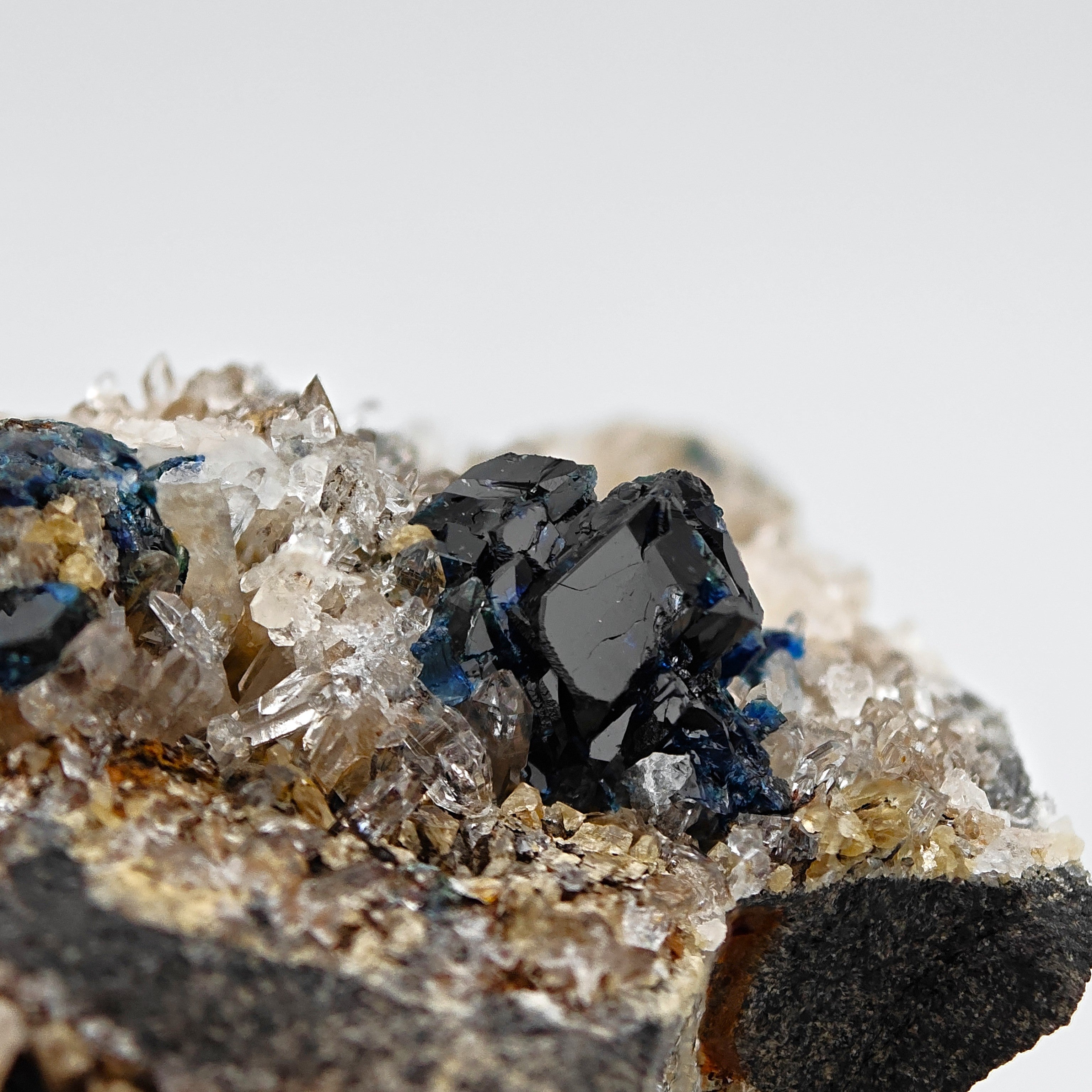 LAZULITE – Deep Blue Crystals on Quartz Matrix, Rapid Creek, Yukon, Canada