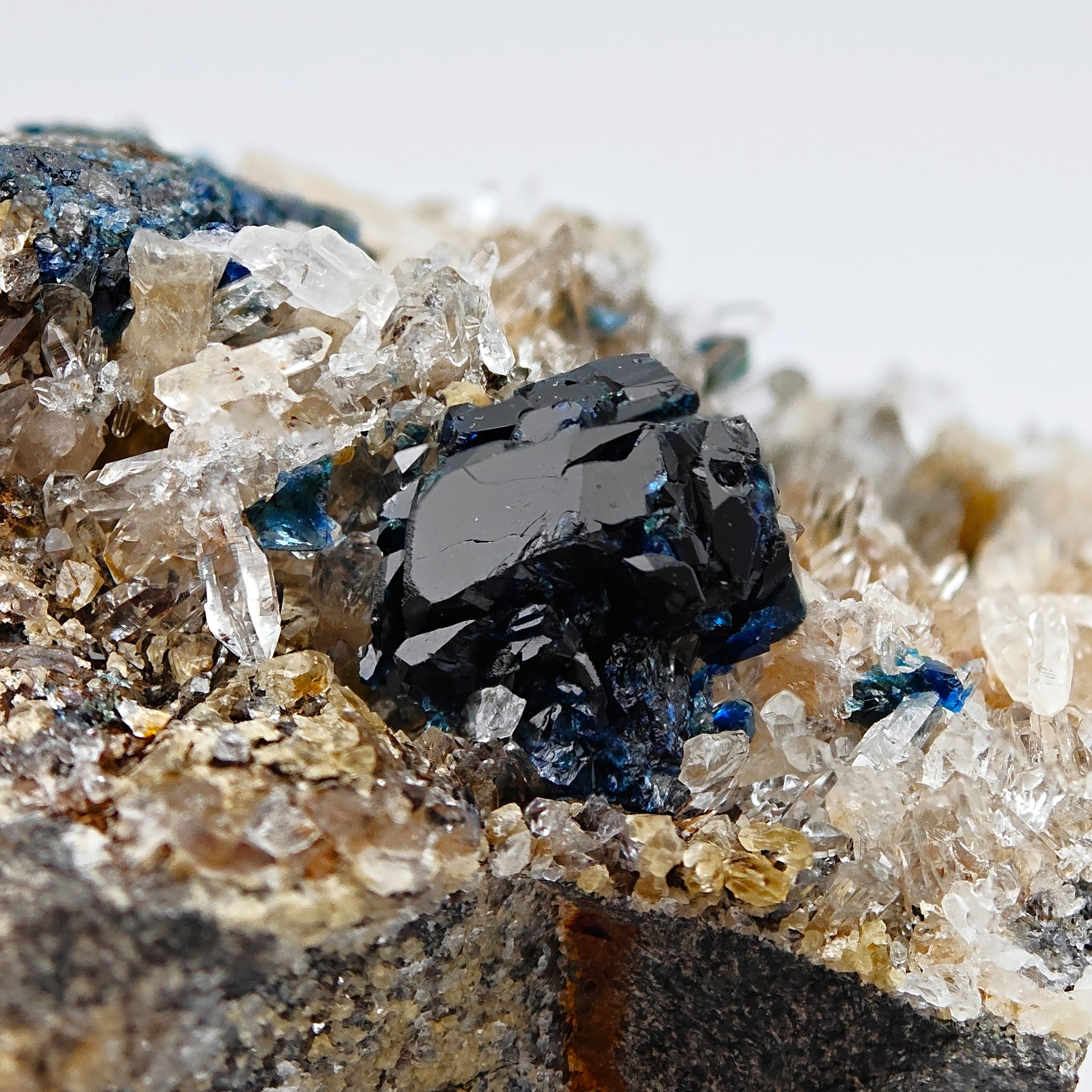 LAZULITE – Deep Blue Crystals on Quartz Matrix, Rapid Creek, Yukon, Canada