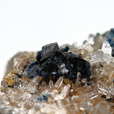 Side view of lazulite crystal on quartz matrix, Rapid Creek, Yukon, Canada