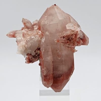 Front view of main hematoid quartz crystal with white and red bicolor zoning, Orange River, South Africa