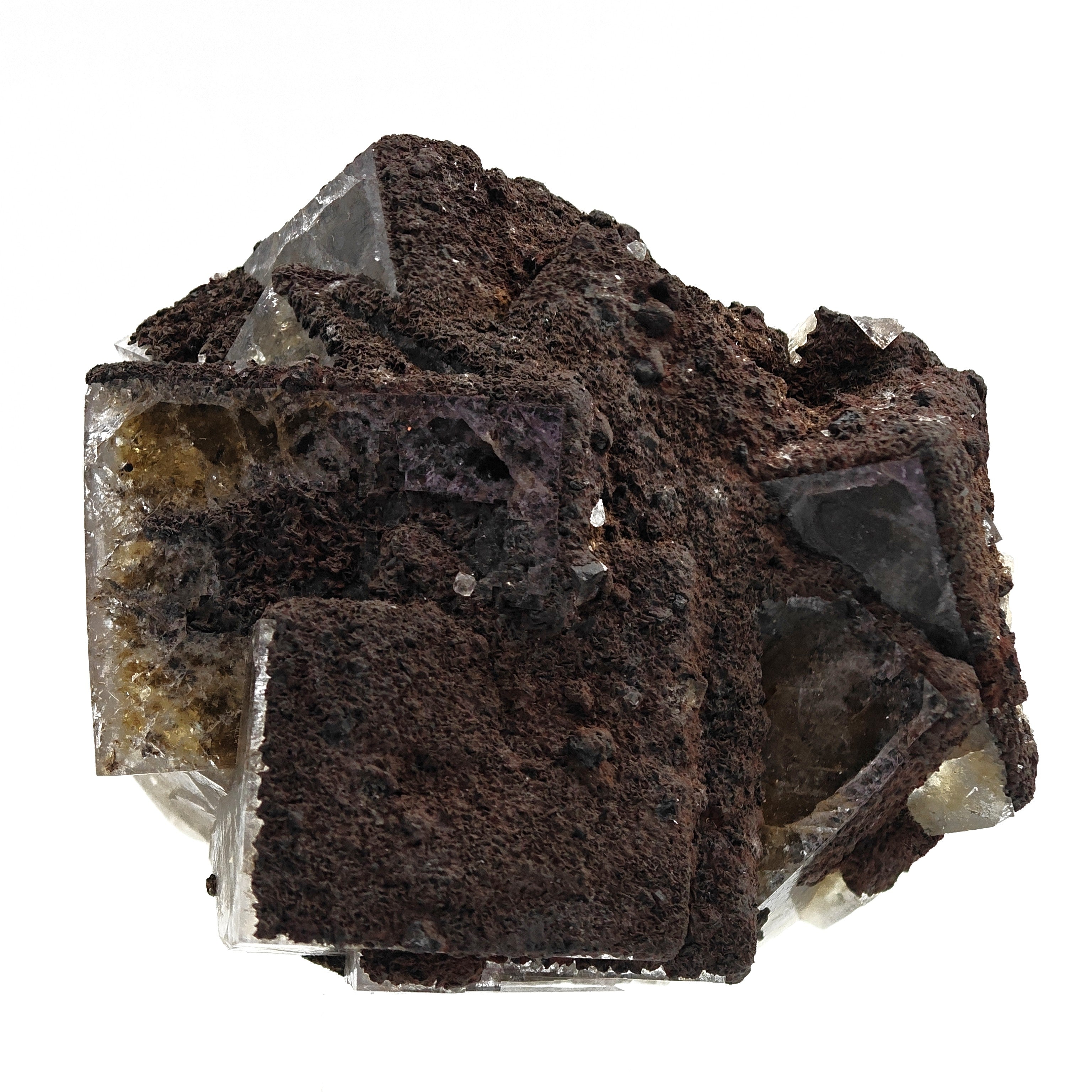 FLUORITE – Large Crossed Yellow & Violet Crystals, Greenlaws Mine, Weardale, UK