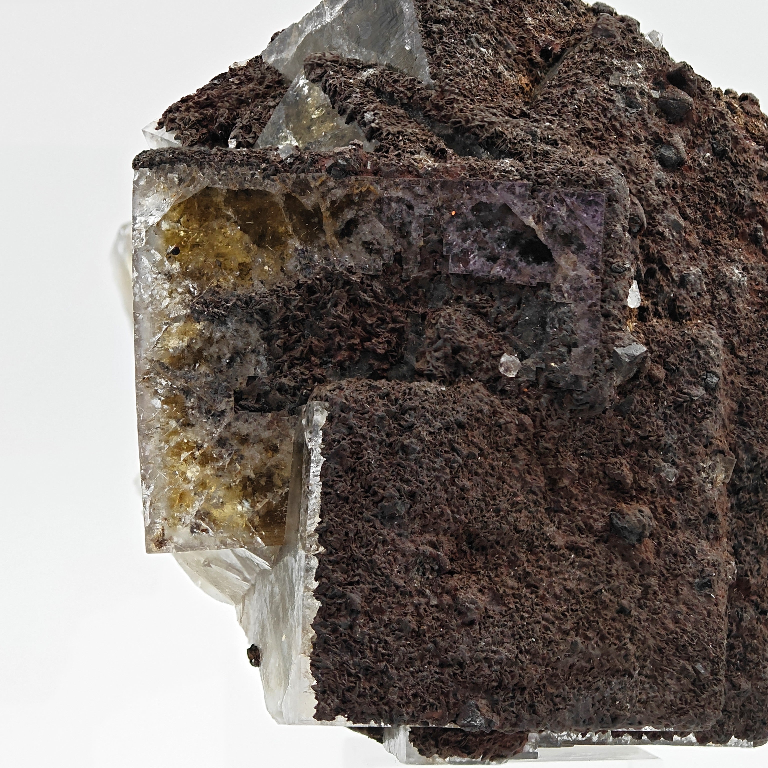 FLUORITE – Large Crossed Yellow & Violet Crystals, Greenlaws Mine, Weardale, UK