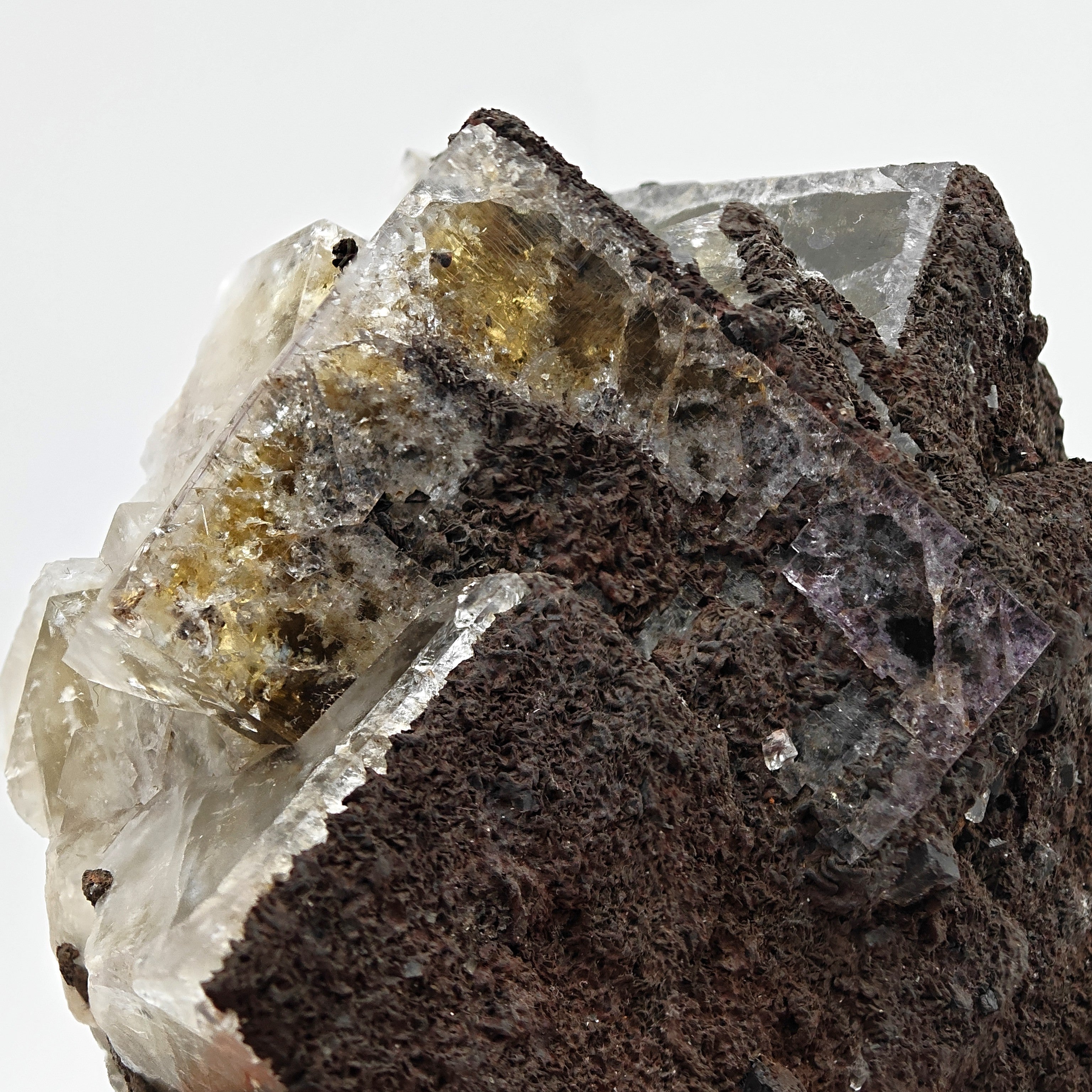 FLUORITE – Large Crossed Yellow & Violet Crystals, Greenlaws Mine, Weardale, UK