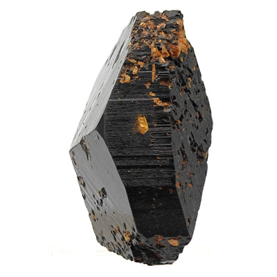 Lateral view of black uvite tourmaline crystal with glossy prism faces, Brazil