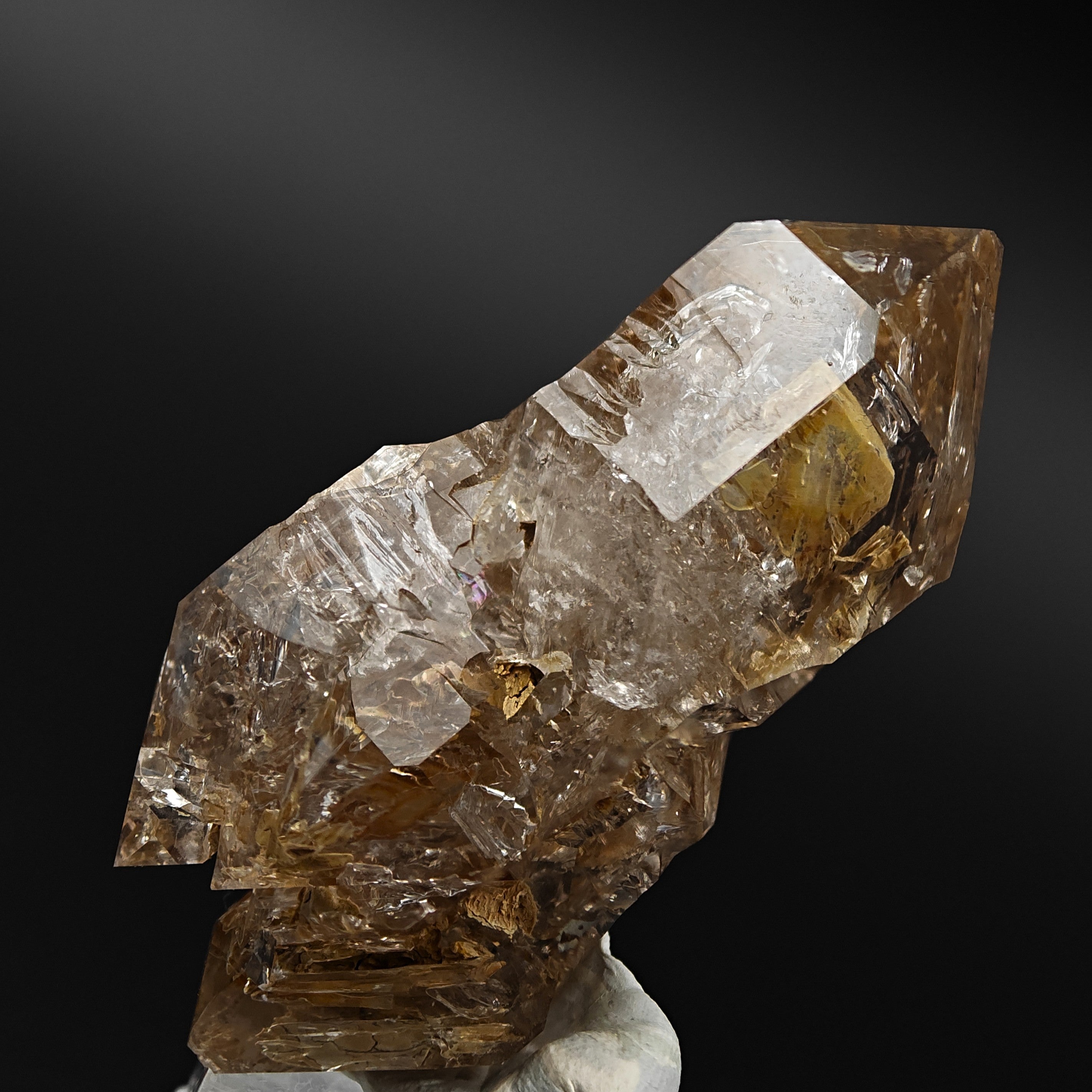 HOPPER QUARTZ – Large Transparent Crystal with Clay Inclusions, Liguria, Italy